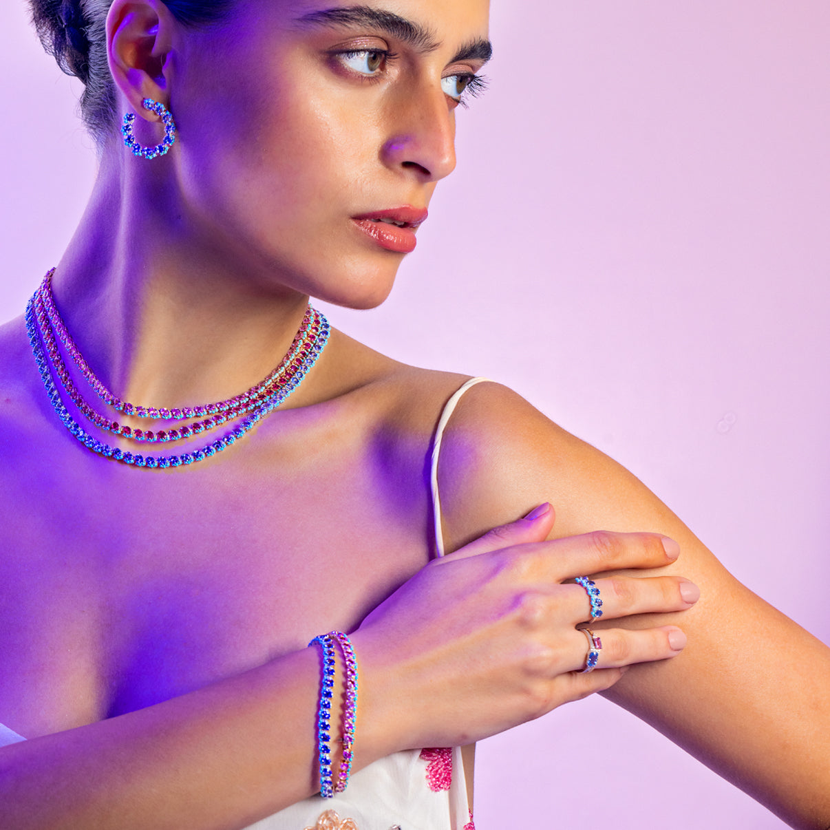 Pink Sapphire Turquoise Tennis Necklace