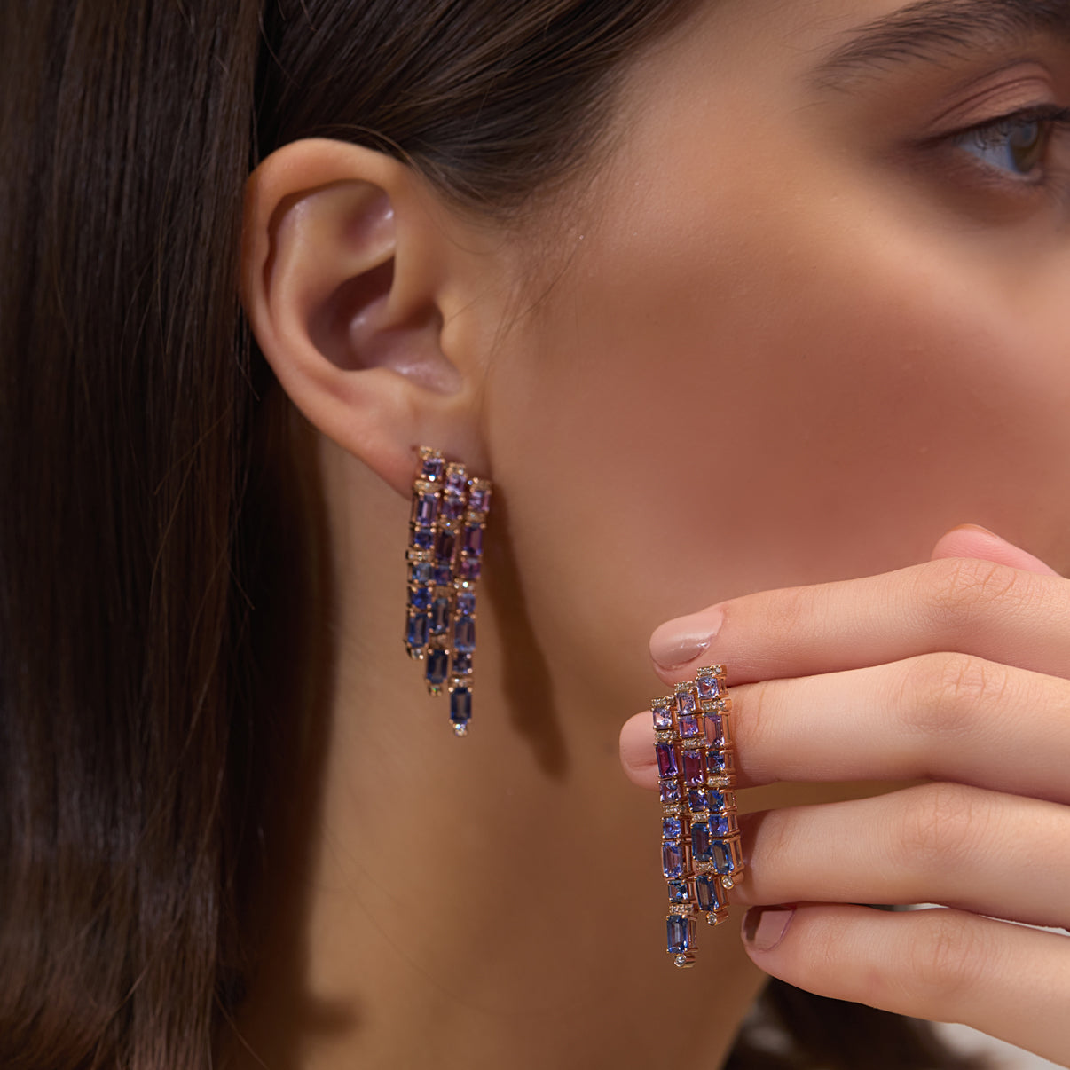 Pink Blue Sapphire Earrings
