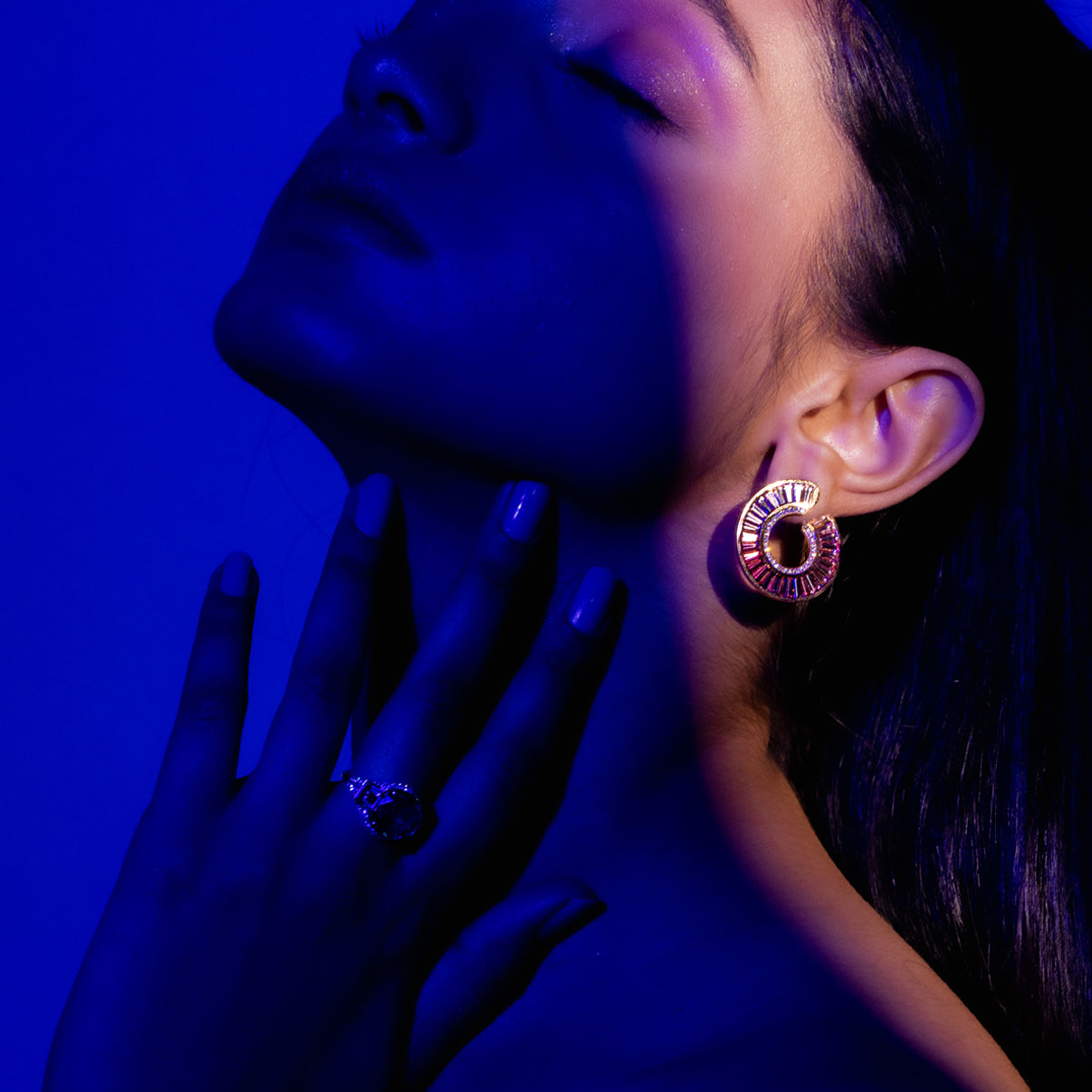 Pink Sapphire Ombre C Hoop Earrings