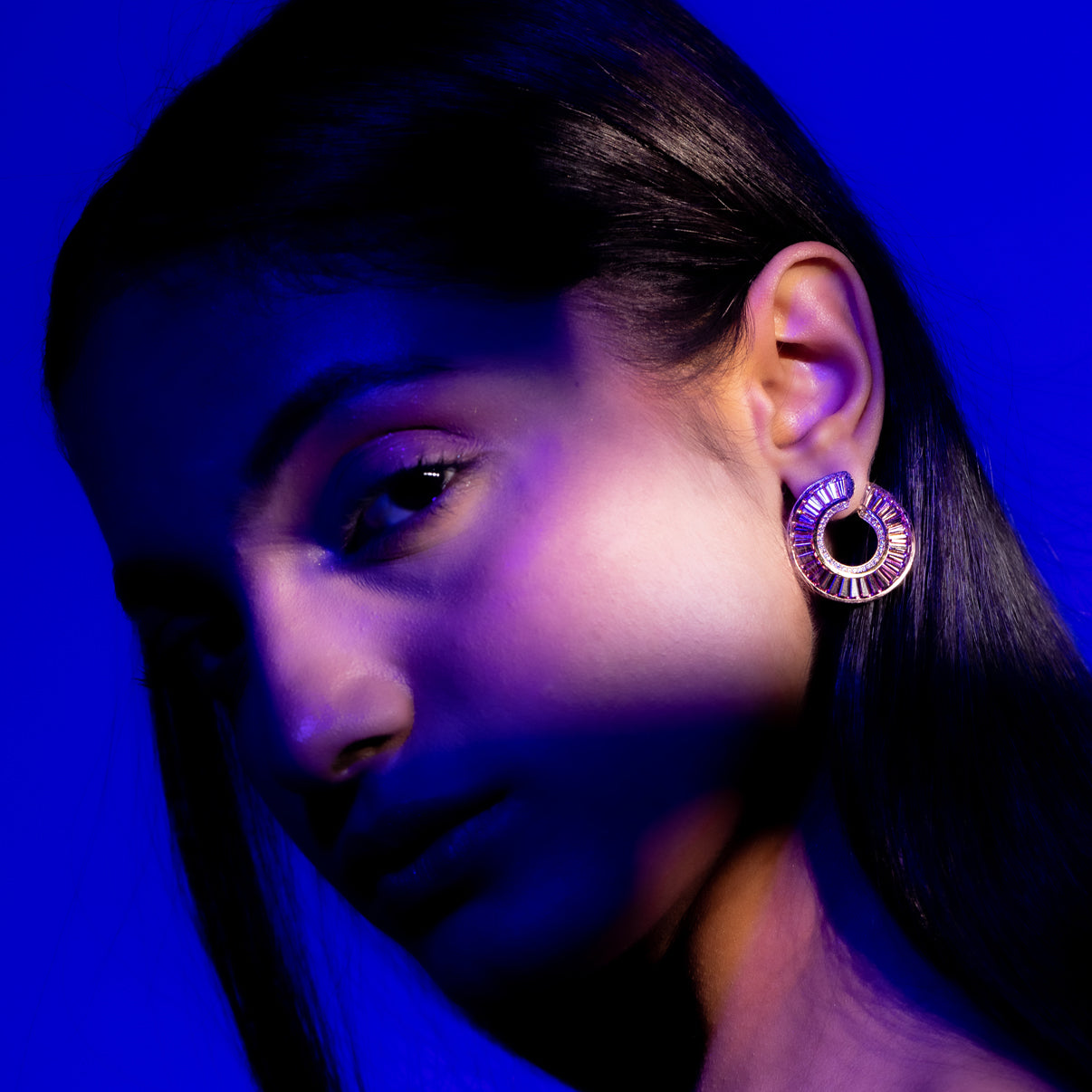 Pink Sapphire Ombre C Hoop Earrings