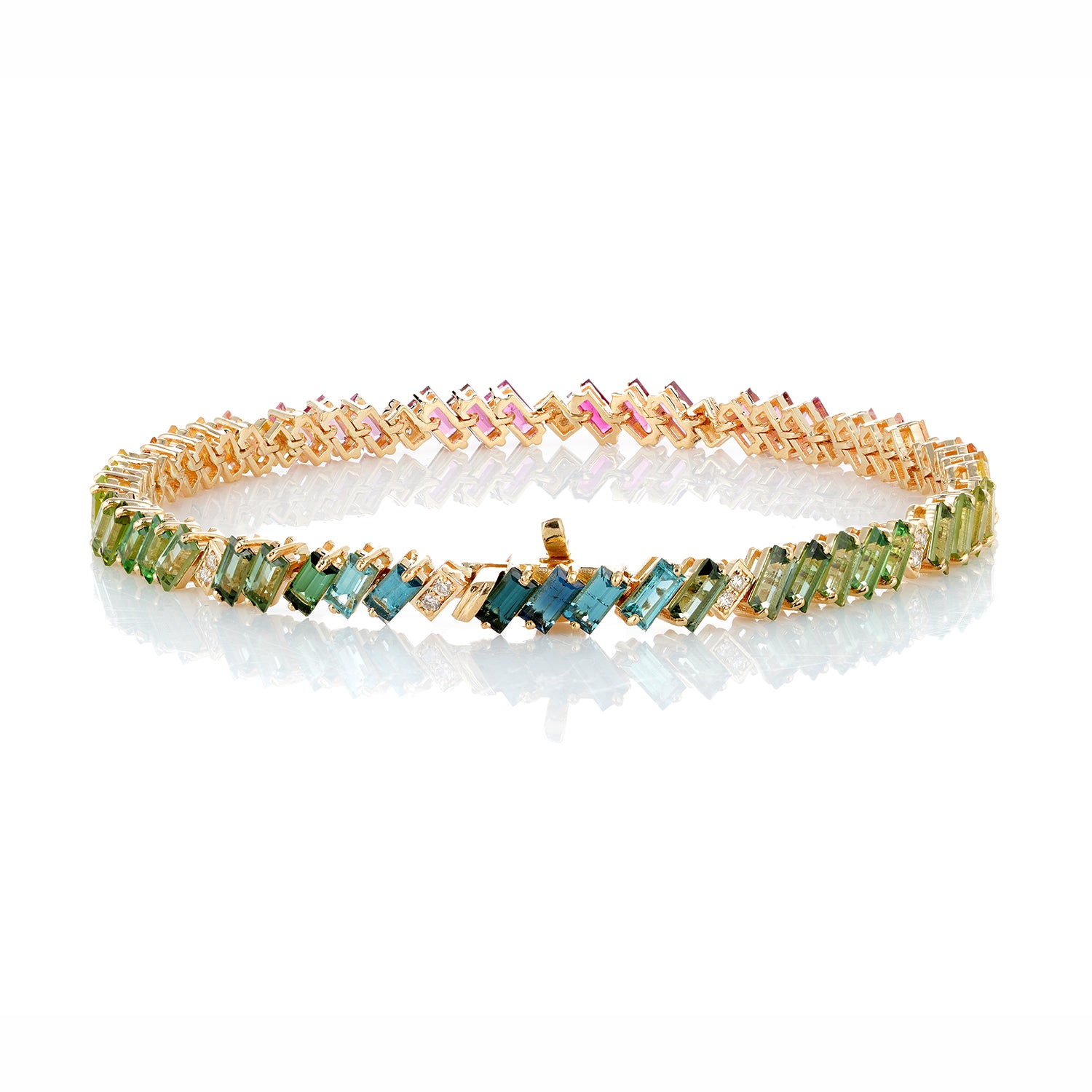 Rainbow Tourmaline Diamond Tennis Bracelet