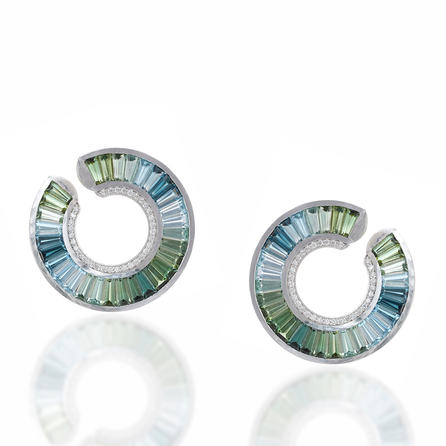 Green Blue Ombre Large C Hoop Earrings