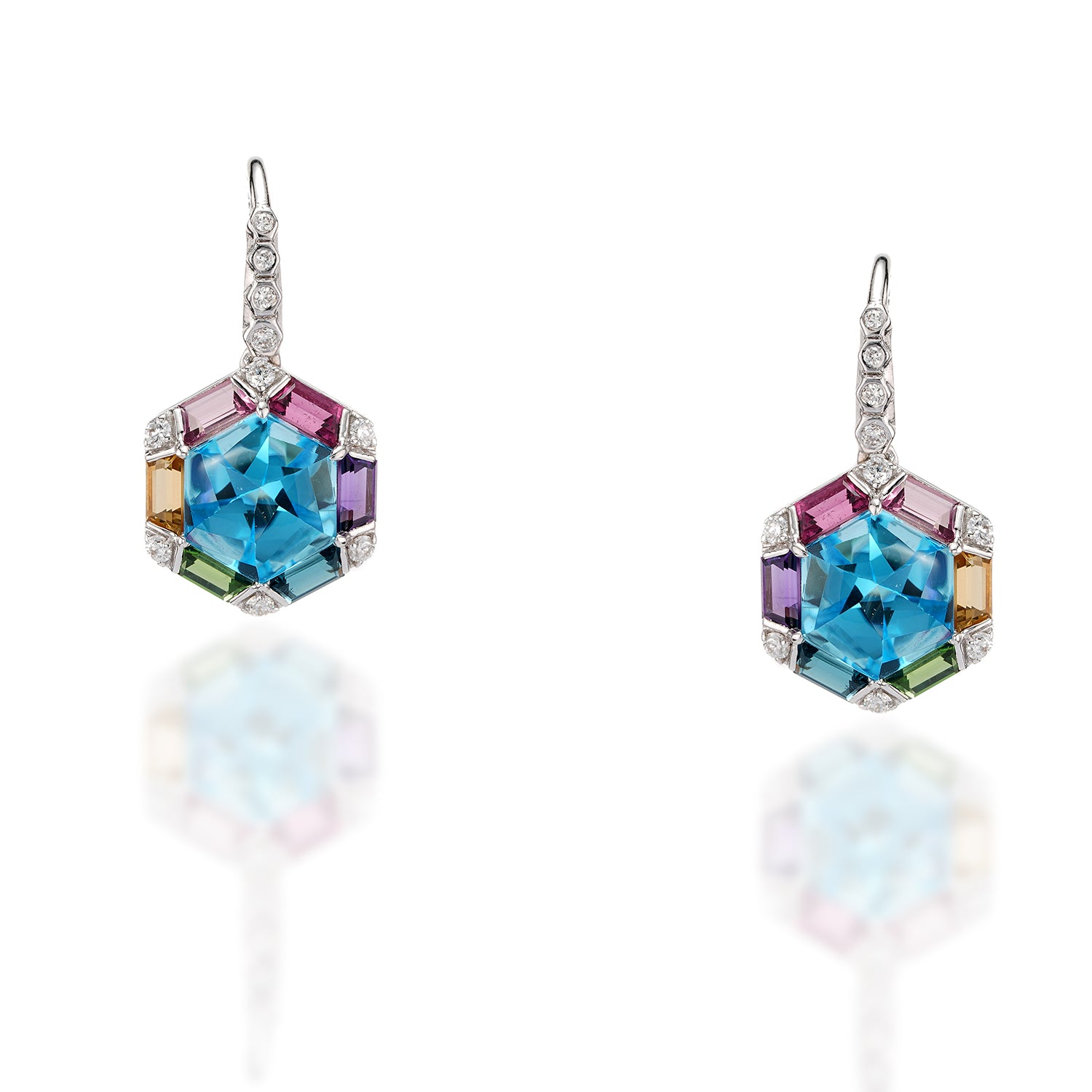Topaz, Rainbow Tourmaline Drop Earrings
