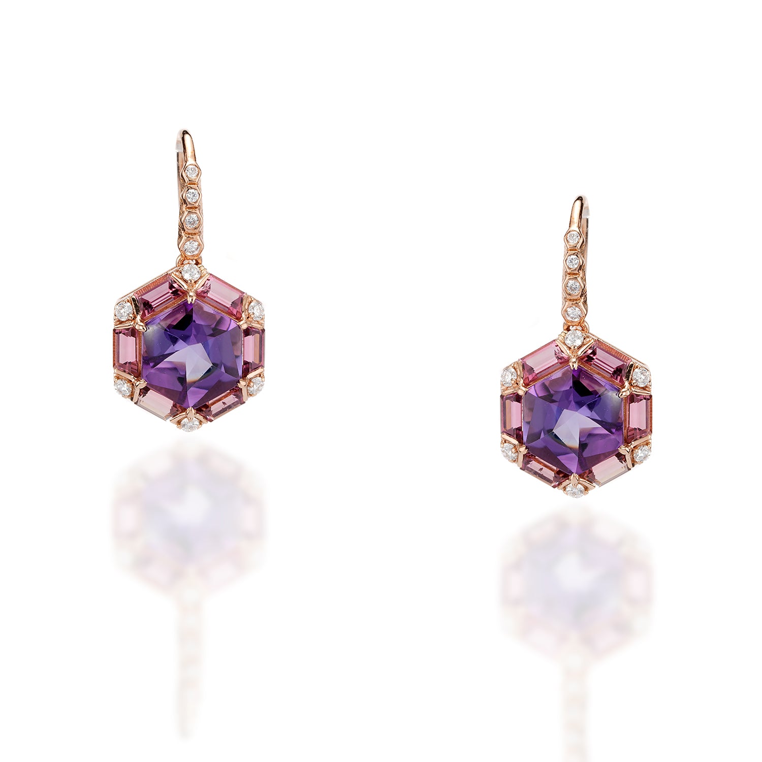Amethyst, Pink Tourmaline Drop Earrings