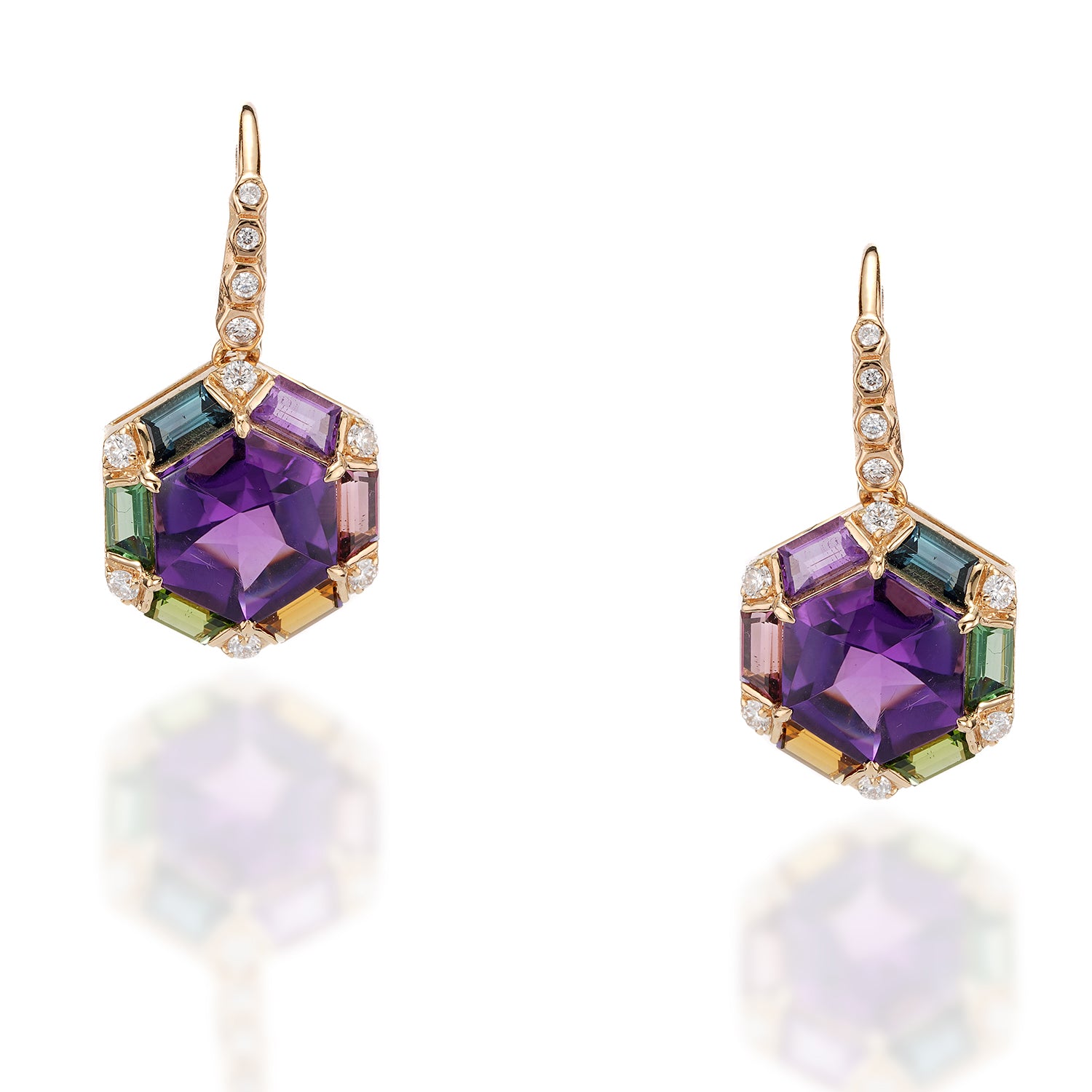 Amethyst, Rainbow Tourmaline Drop Earrings