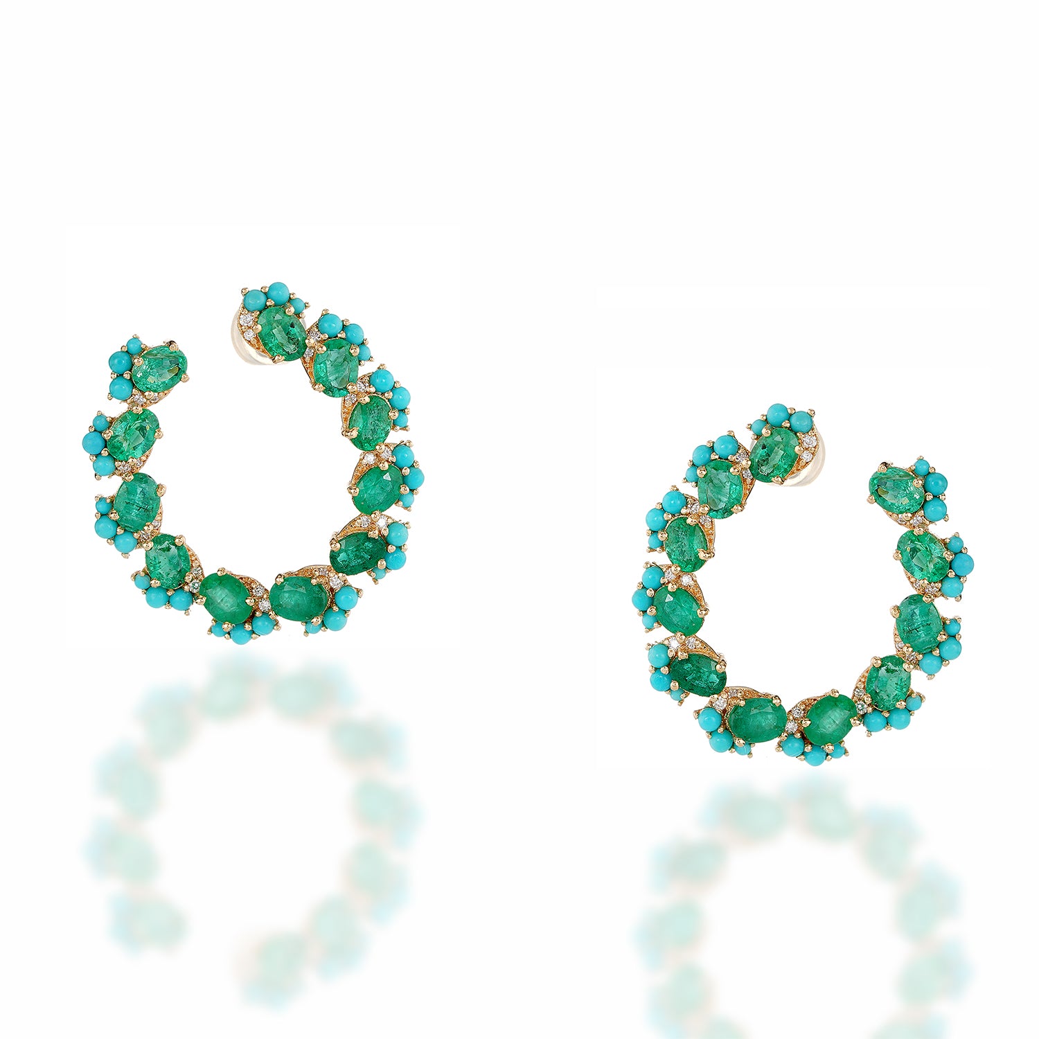 Emerald Turquoise Cluster C Hoop Earrings