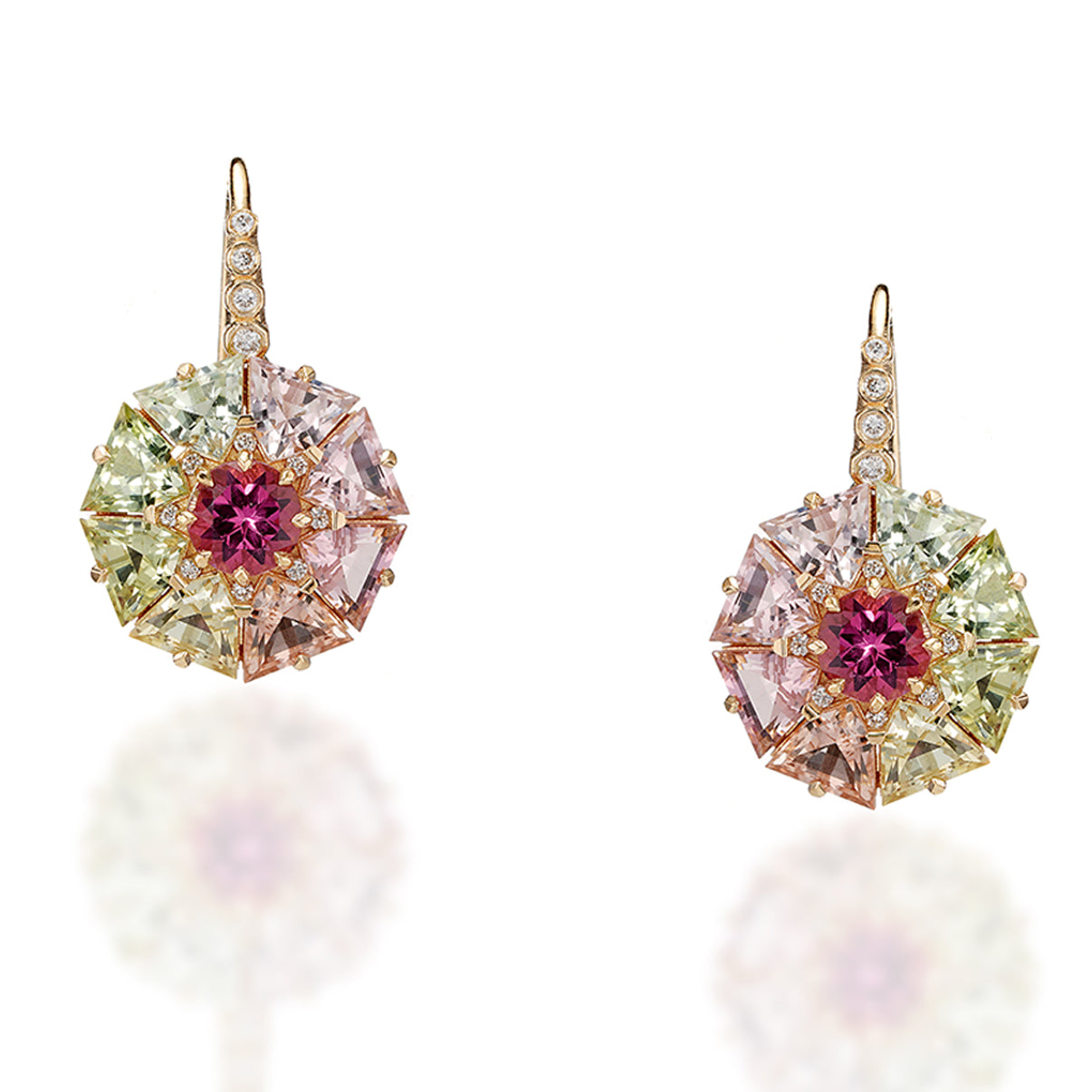 Pink and Green Tourmaline Drop Earrings