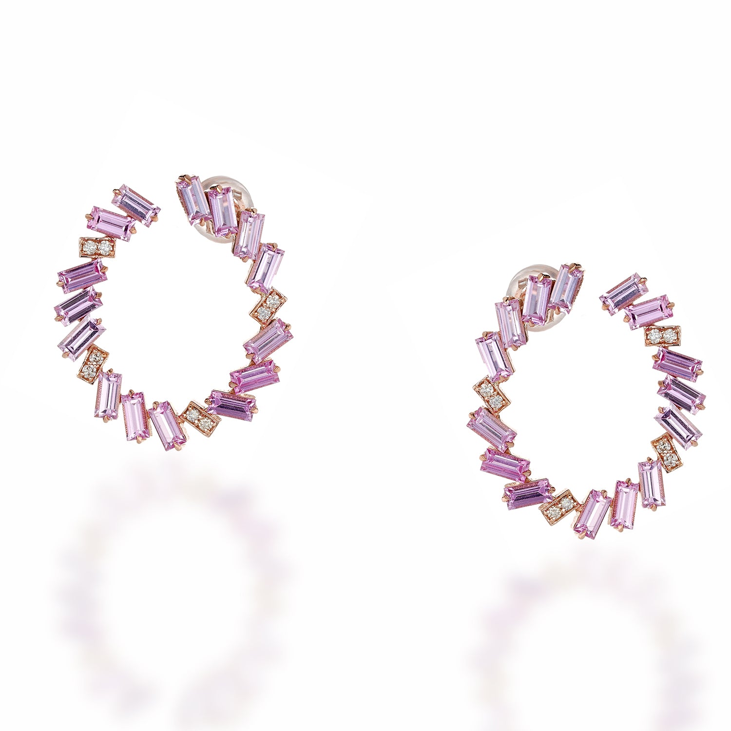 Pink Sapphire C Hoop Earrings