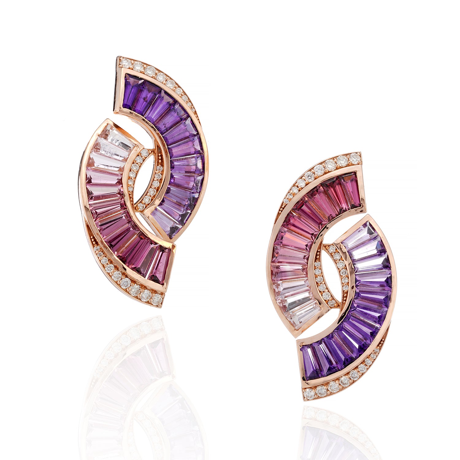 Magenta Ombre Link Studs Earrings