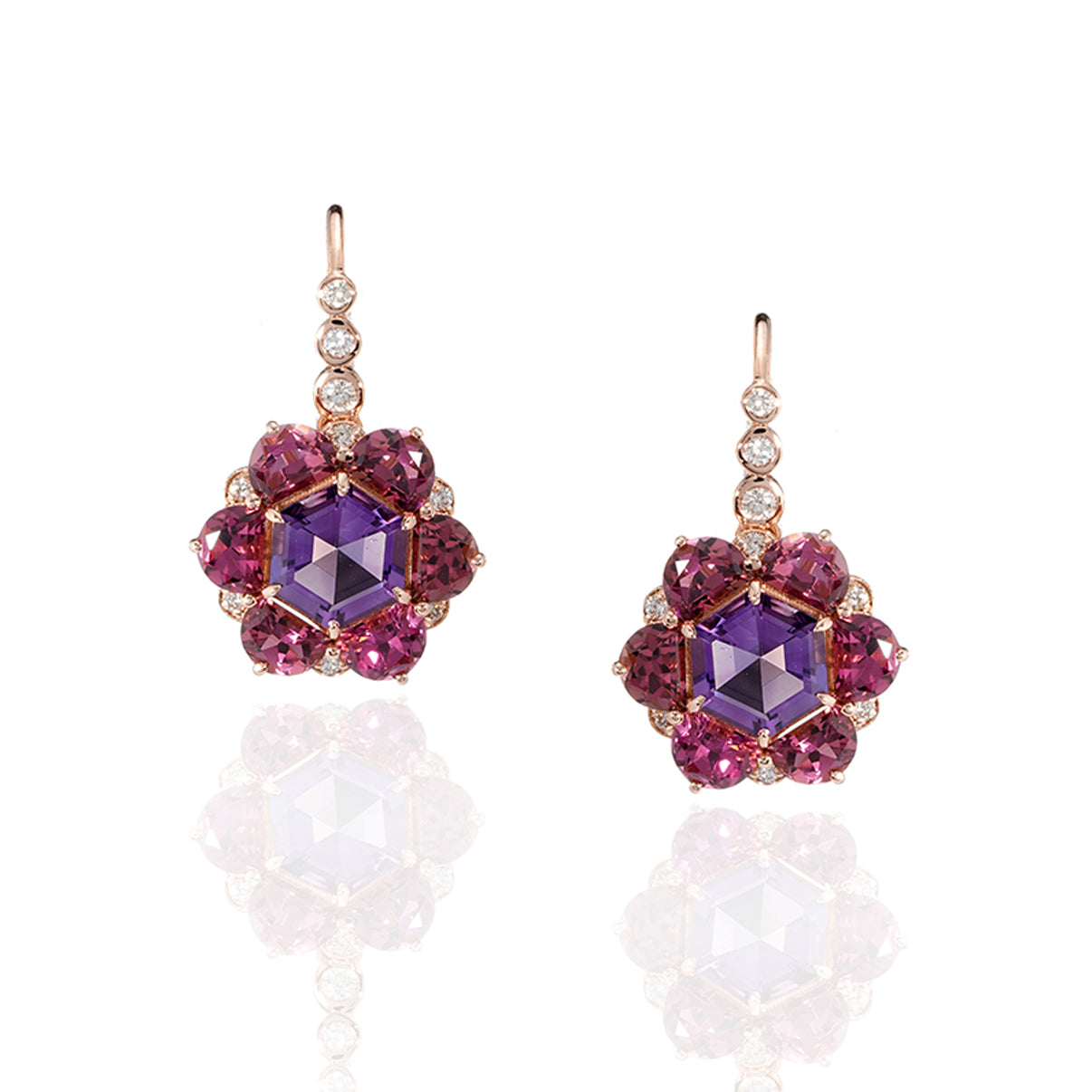 Amethyst, Pink Tourmaline Drop Earrings