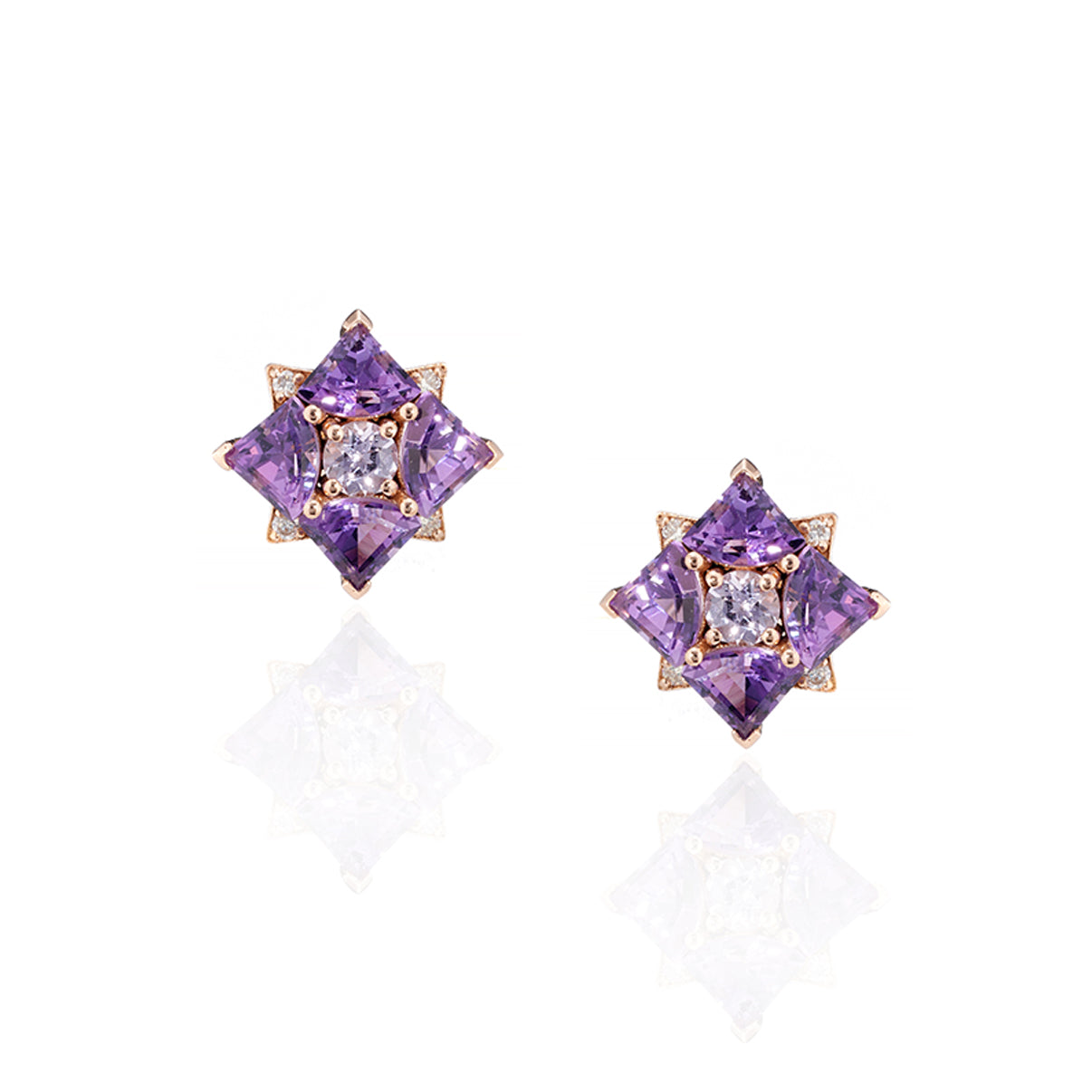 Purple Sapphire, Amethyst Stud Earrings