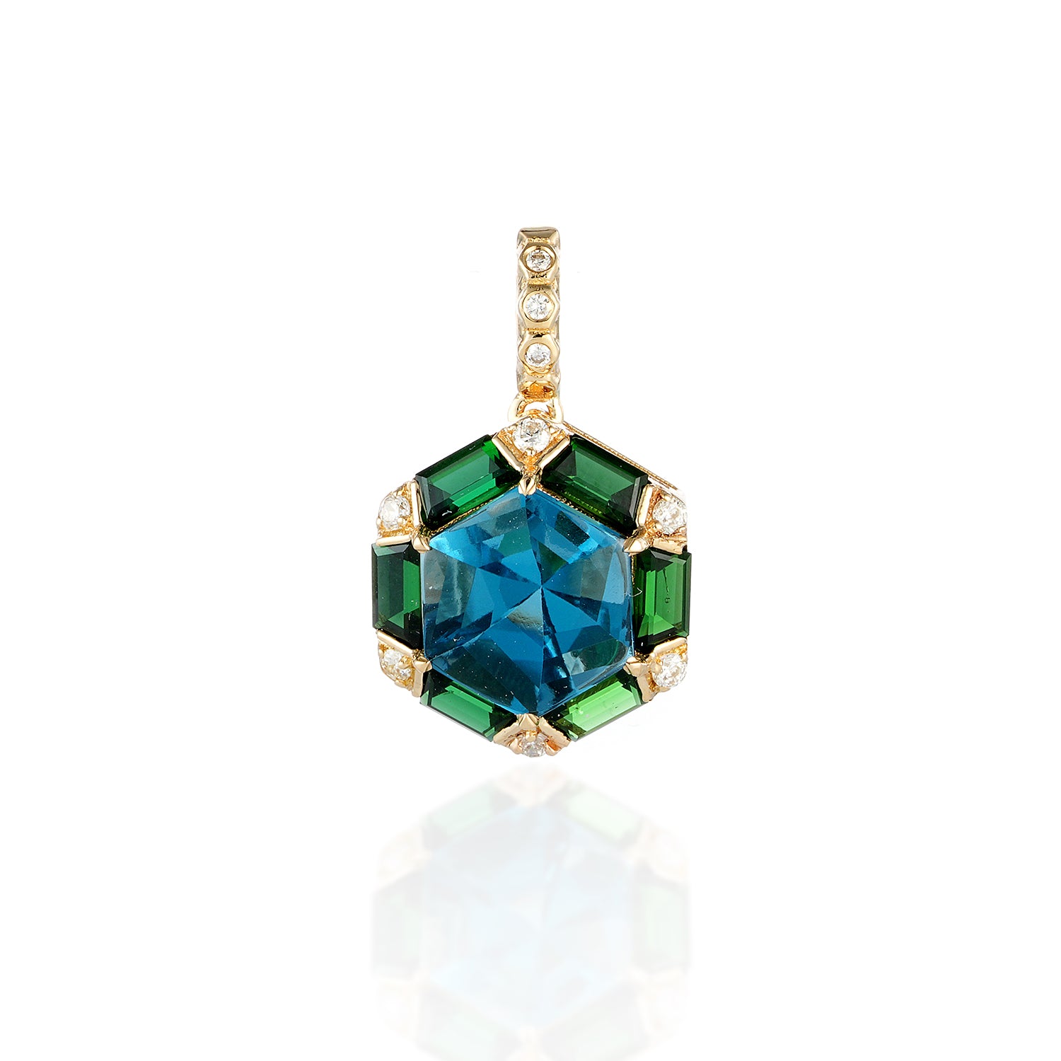 London Blue Topaz, Green Tourmaline Pendant