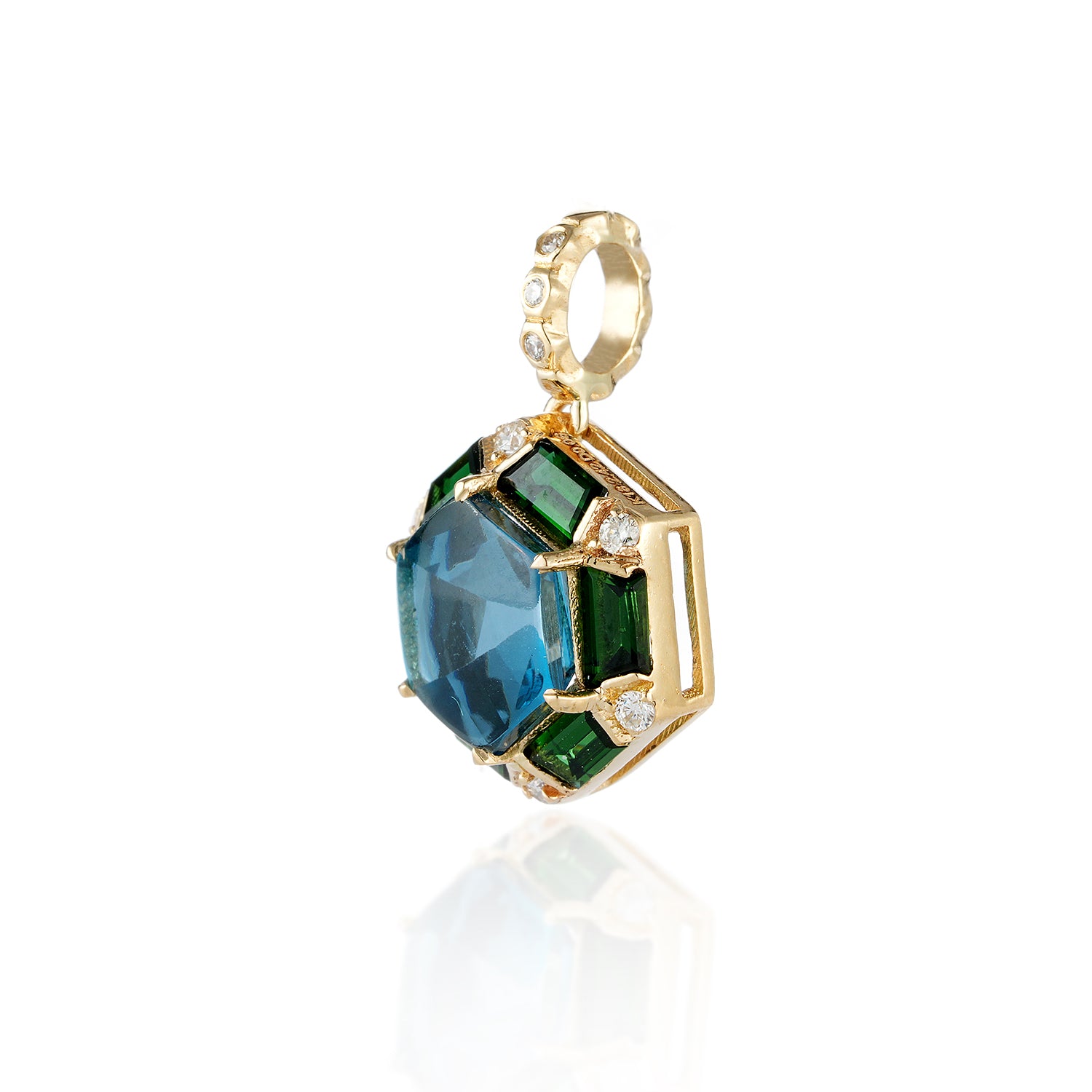 London Blue Topaz, Green Tourmaline Pendant