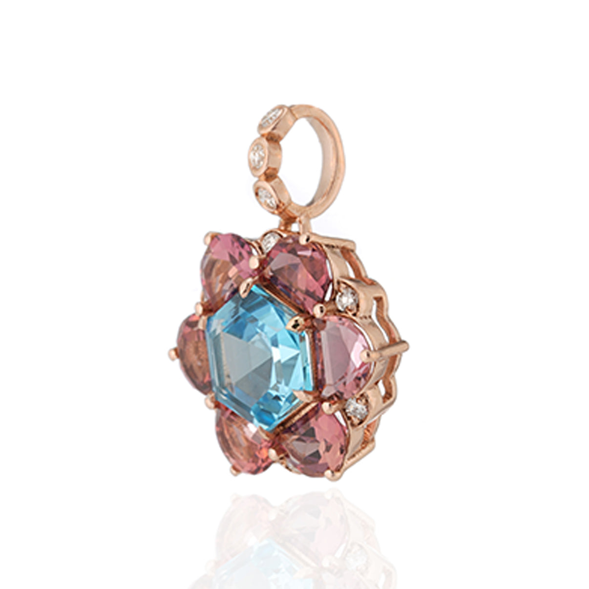 Swiss Blue Topaz, Pink Tourmaline Bauble Pendant