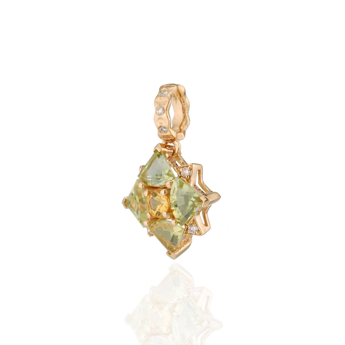 Yellow Sapphire, Green Tourmaline Cluster Pendant