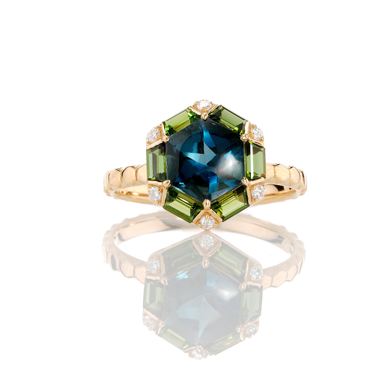 London Blue Topaz, Green Tourmaline Ring