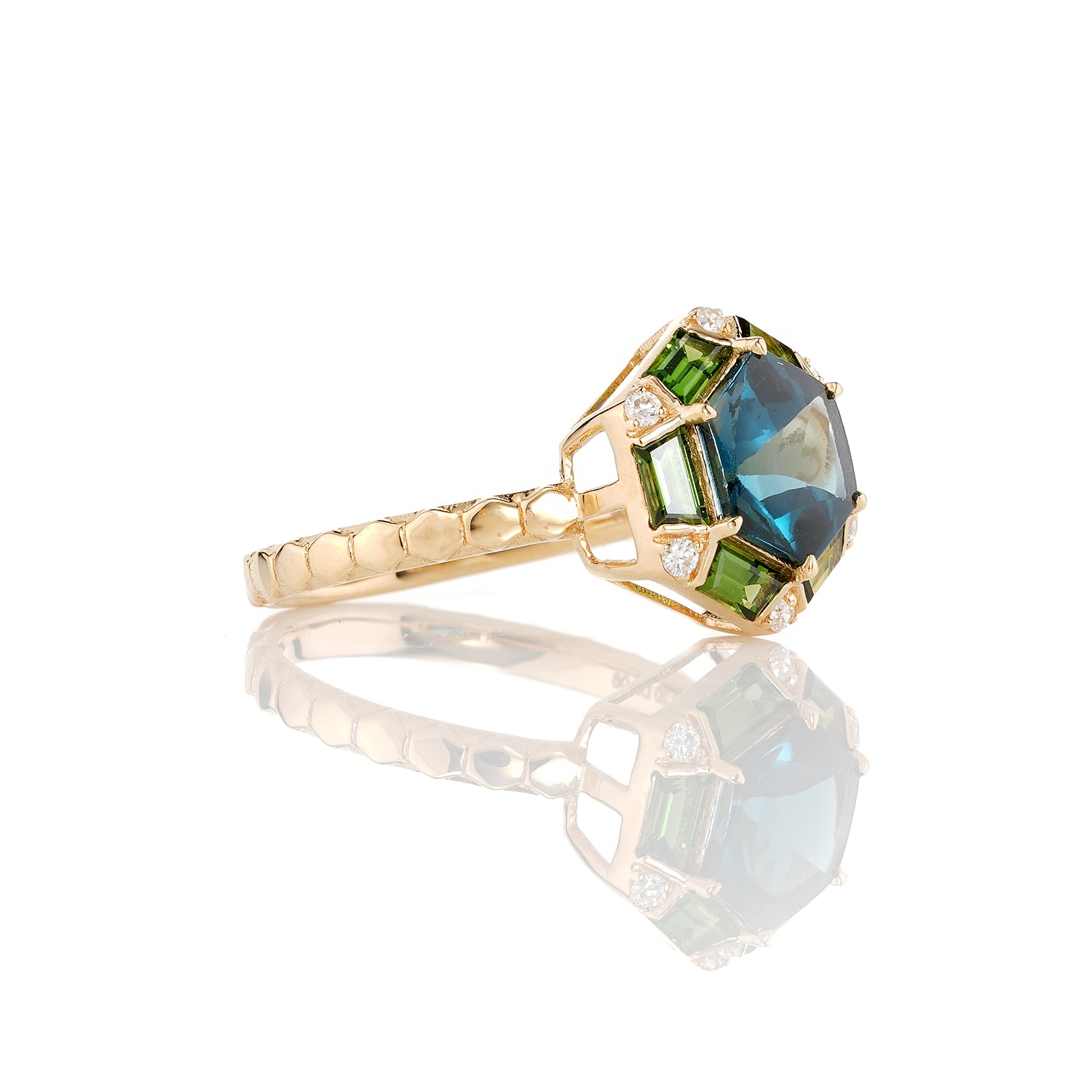 London Blue Topaz, Green Tourmaline Ring