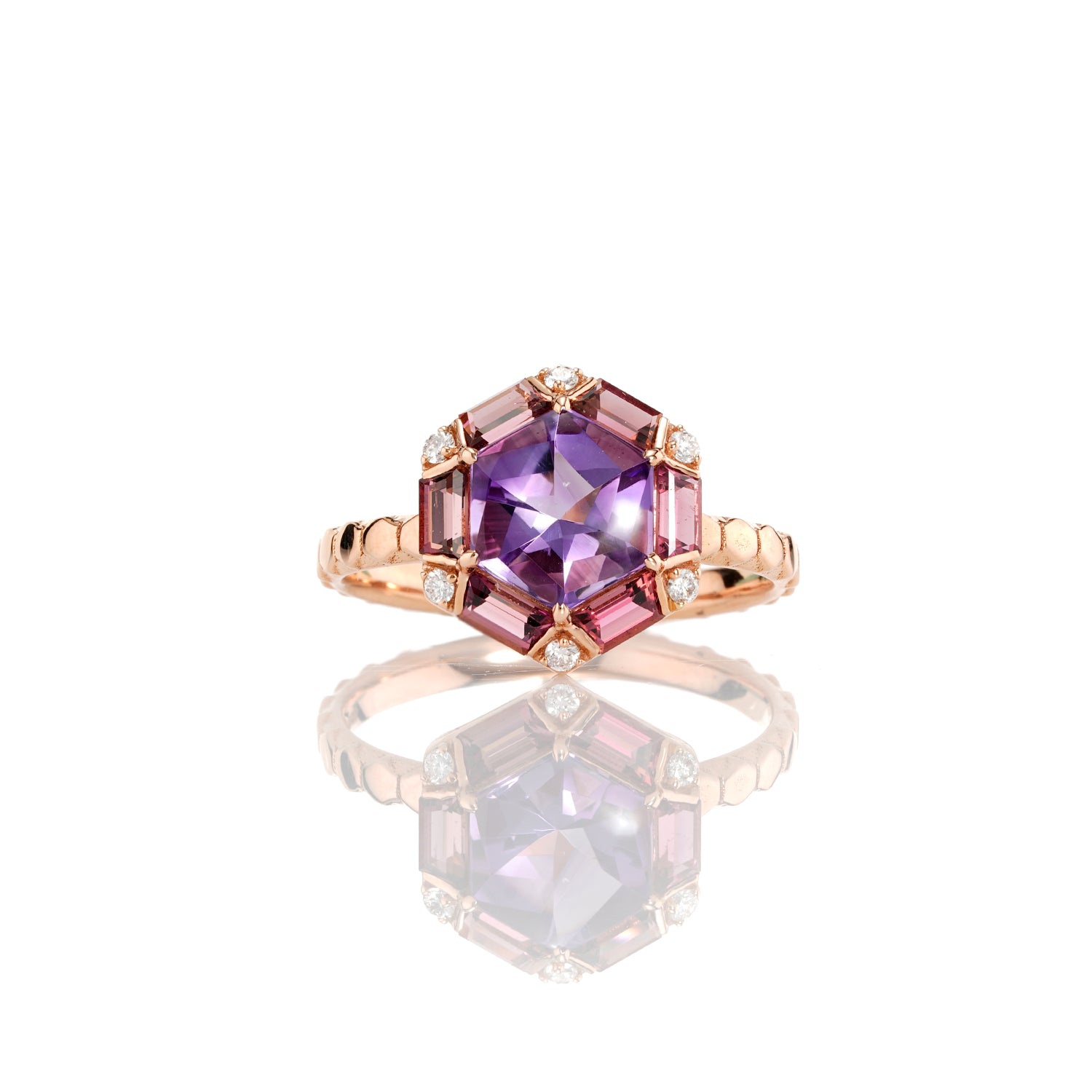 Amethyst, Pink Tourmaline  Ring