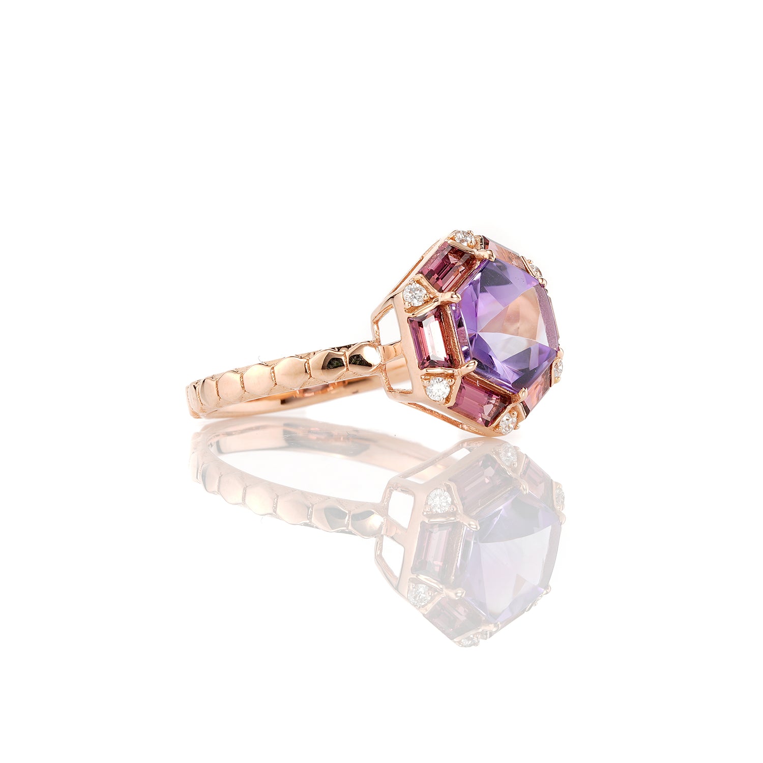 Amethyst, Pink Tourmaline  Ring