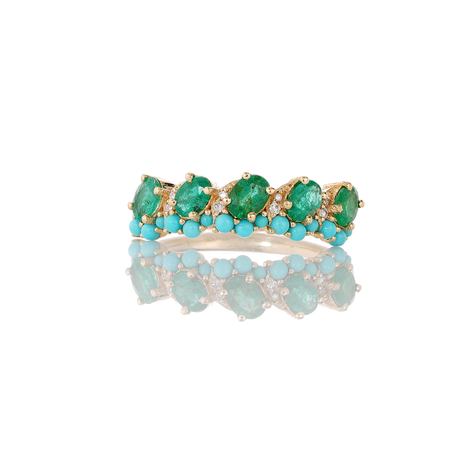 Emerald Turquoise Cluster Ring
