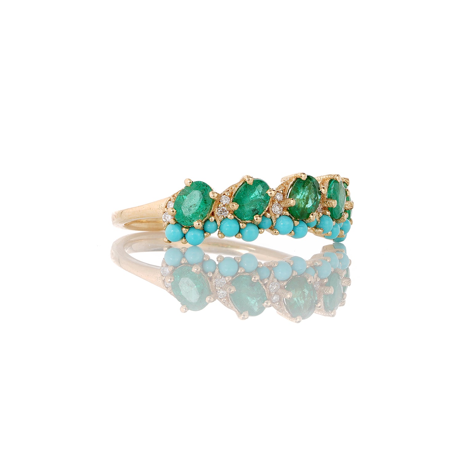 Emerald Turquoise Cluster Ring