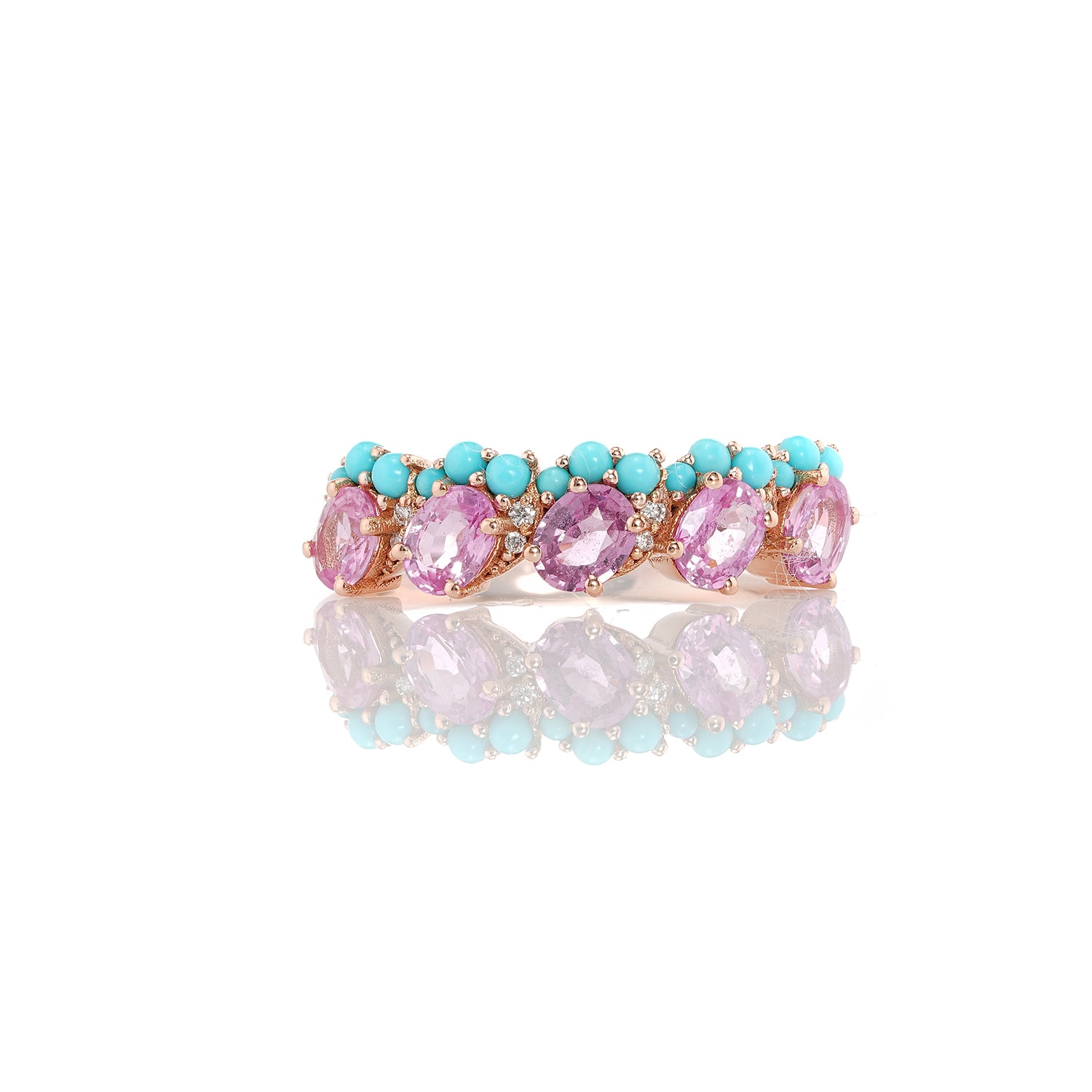 Pink Sapphire Turquoise Cluster Ring