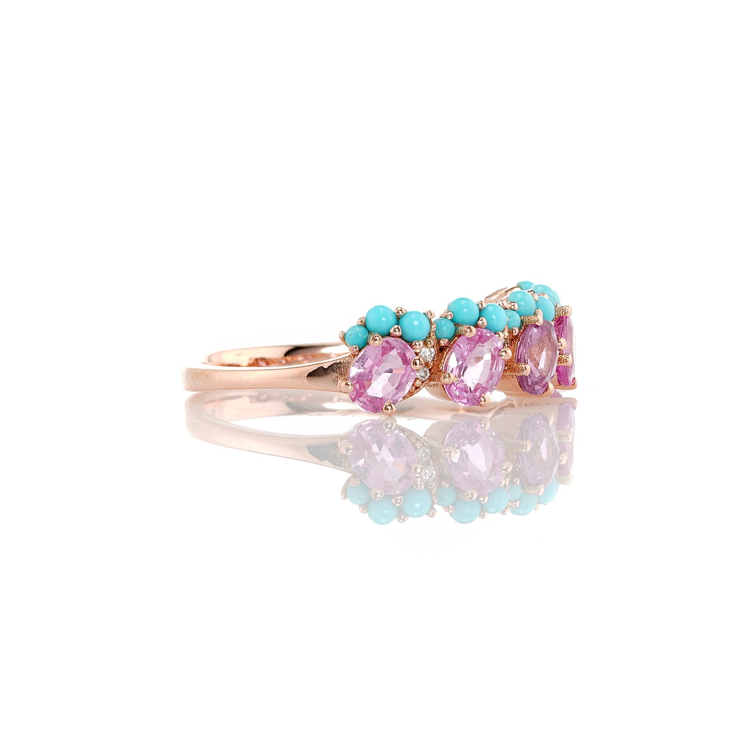 Pink Sapphire Turquoise Cluster Ring