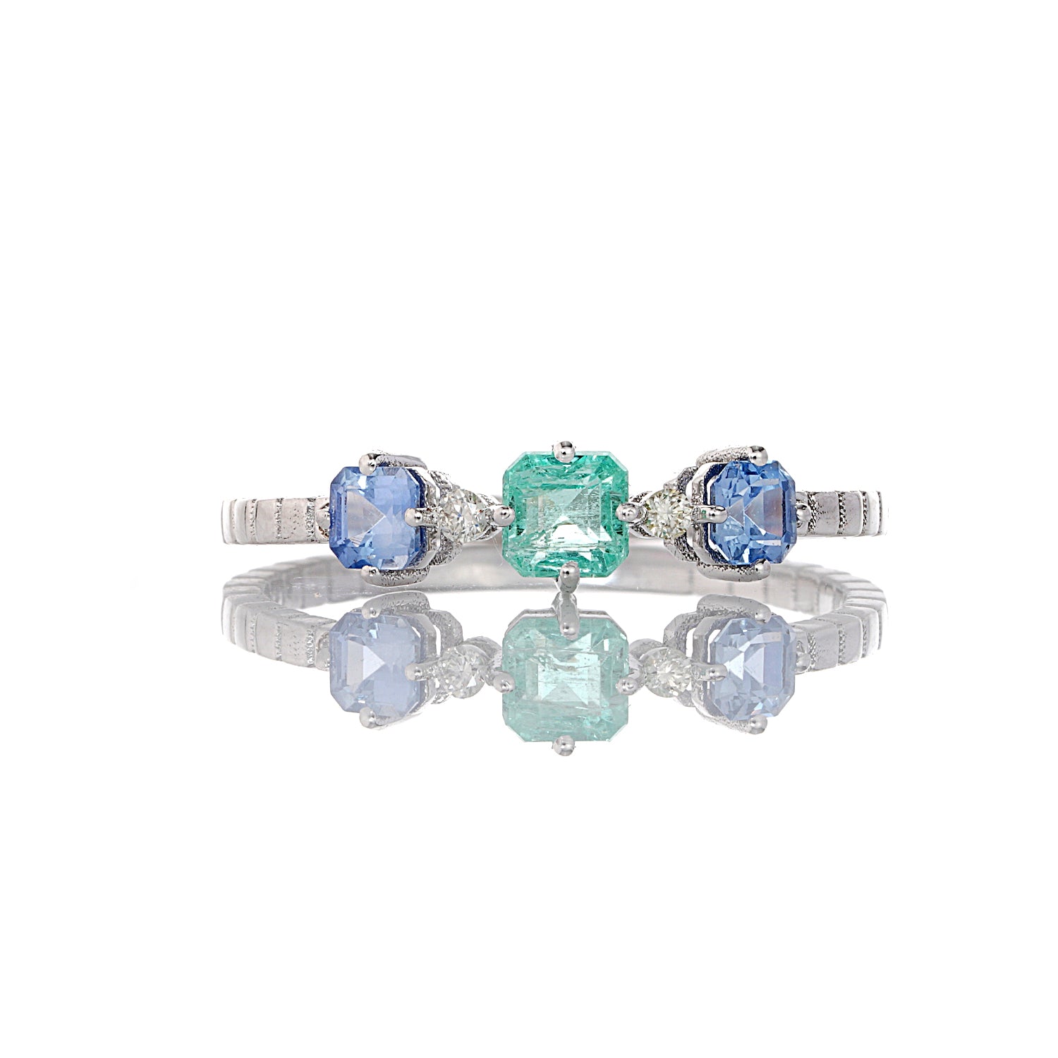 Emerald, Blue Sapphire Trinity Stack Ring