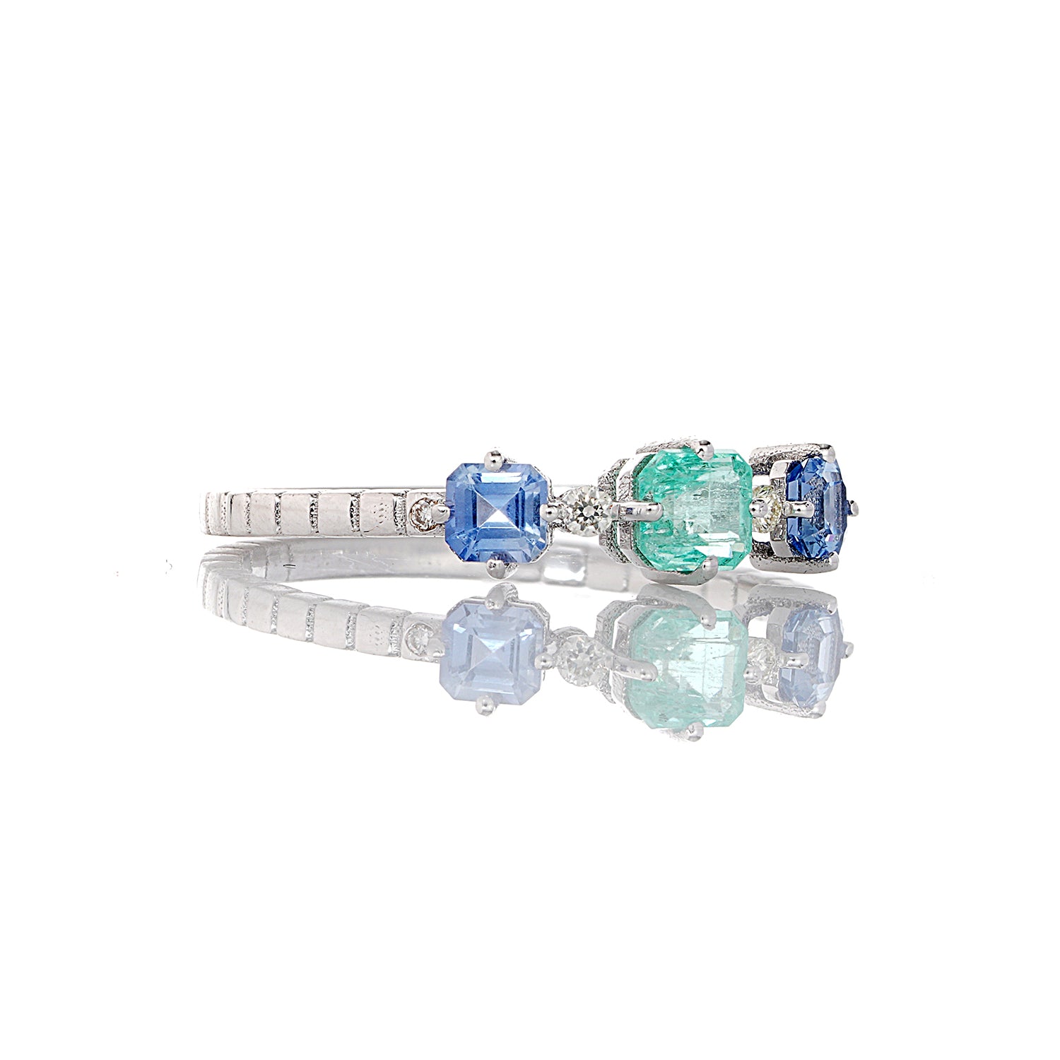 Emerald, Blue Sapphire Trinity Stack Ring