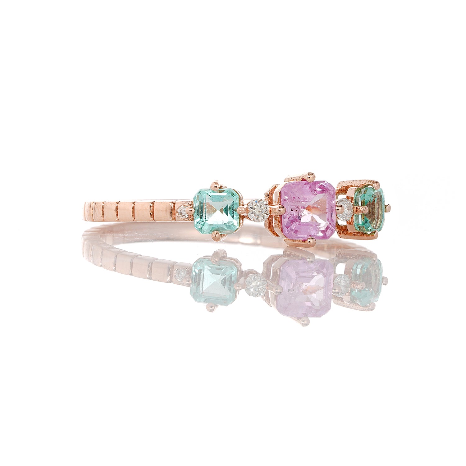 Pink Sapphire, Emerald Trinity Stack Ring