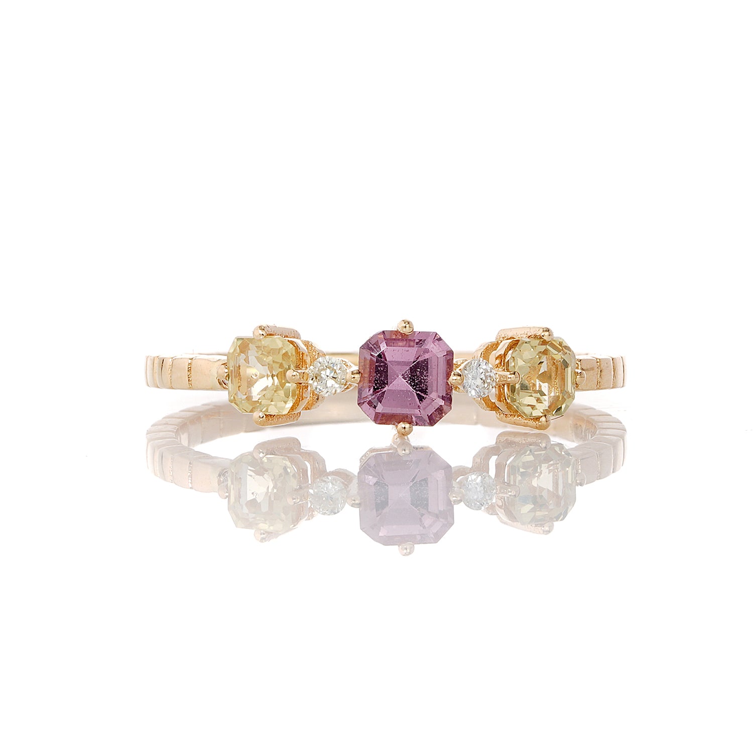 Pink & Yellow Sapphire Trinity Stack Ring