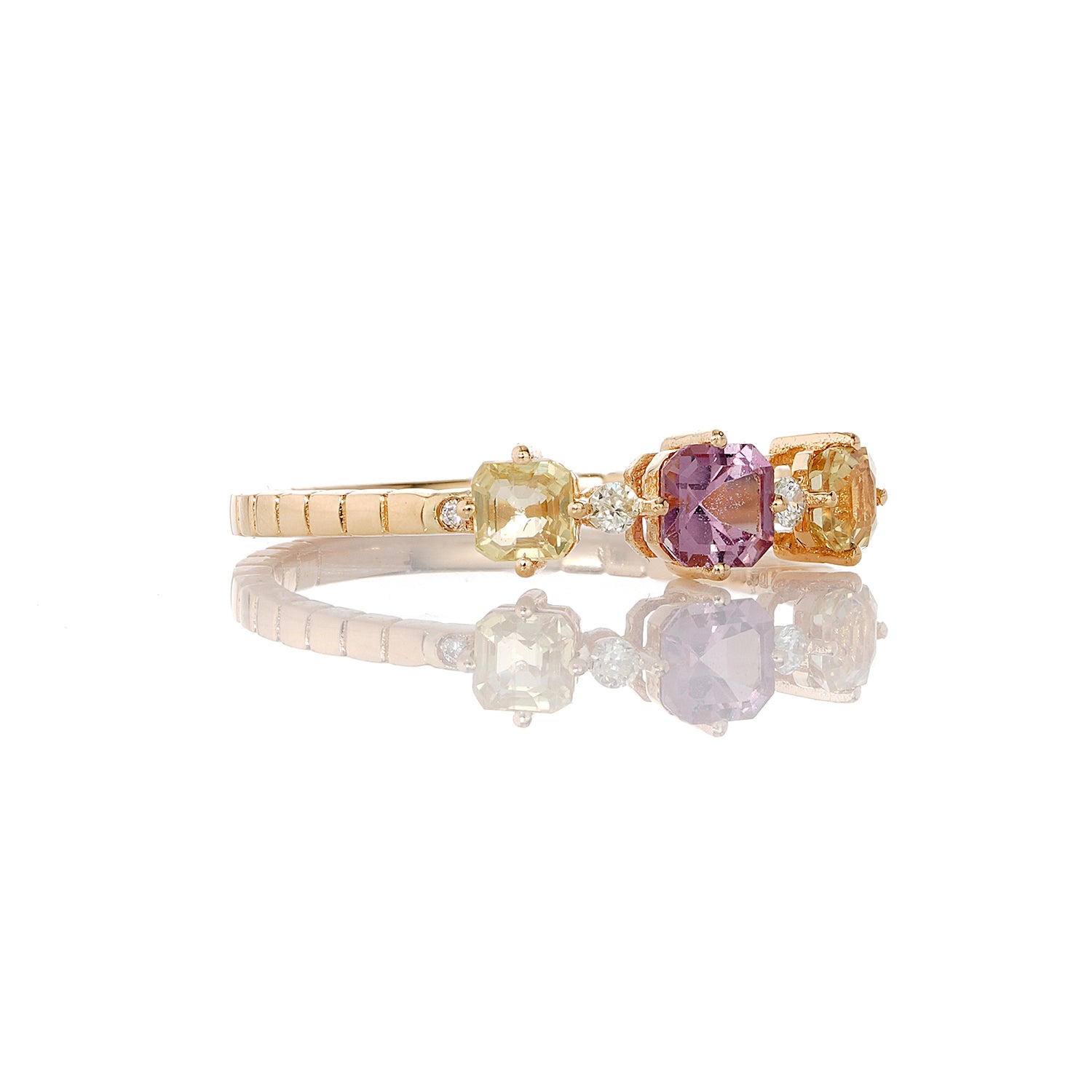 Pink & Yellow Sapphire Trinity Stack Ring