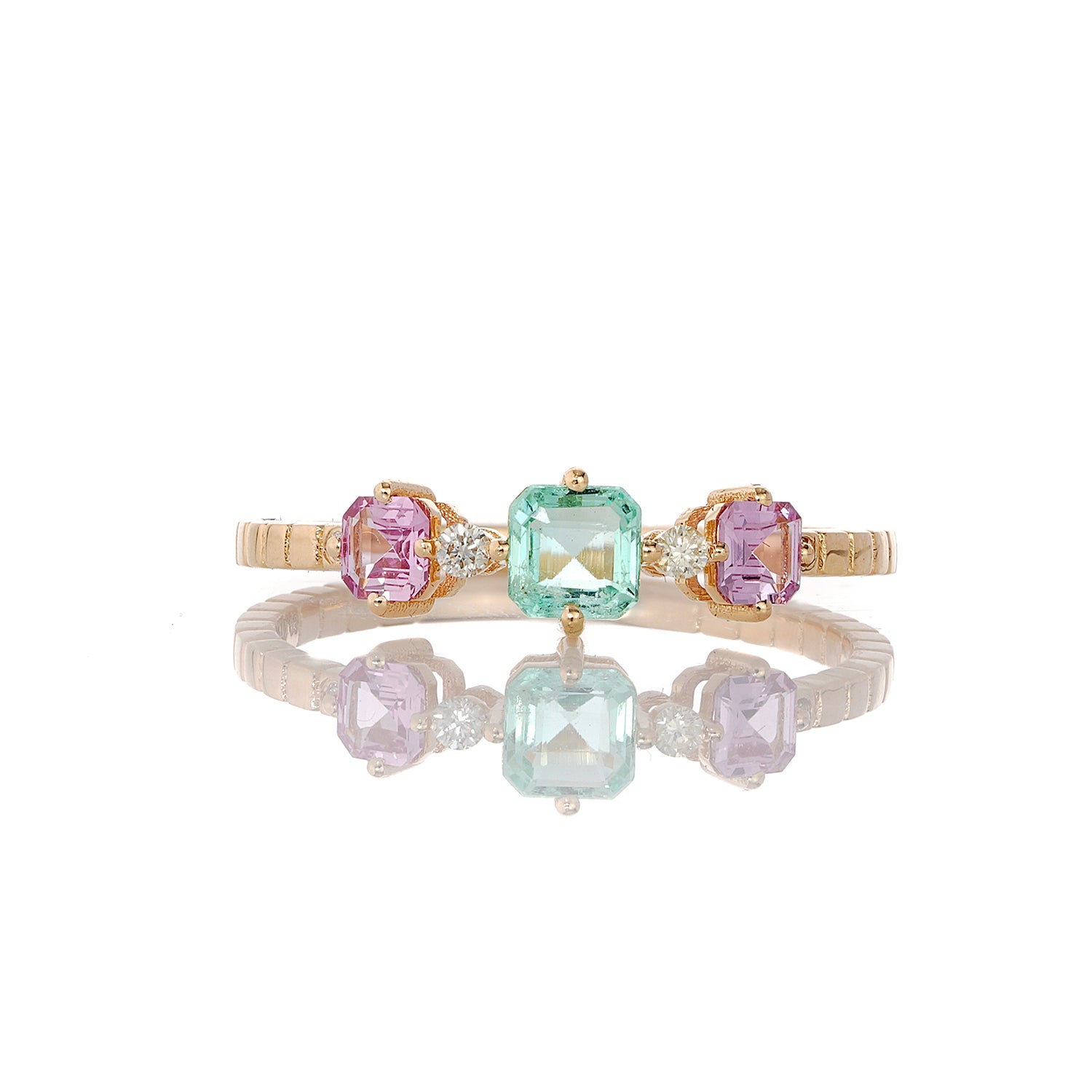 Emerald, Pink Sapphire Trinity Stack Ring