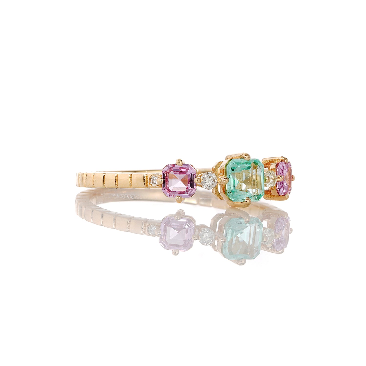 Emerald, Pink Sapphire Trinity Stack Ring