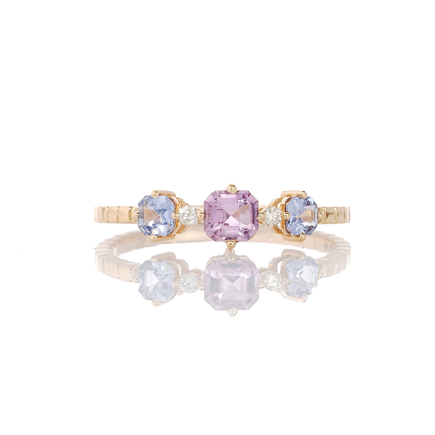 Pink & Blue Sapphire Trinity Stack Ring