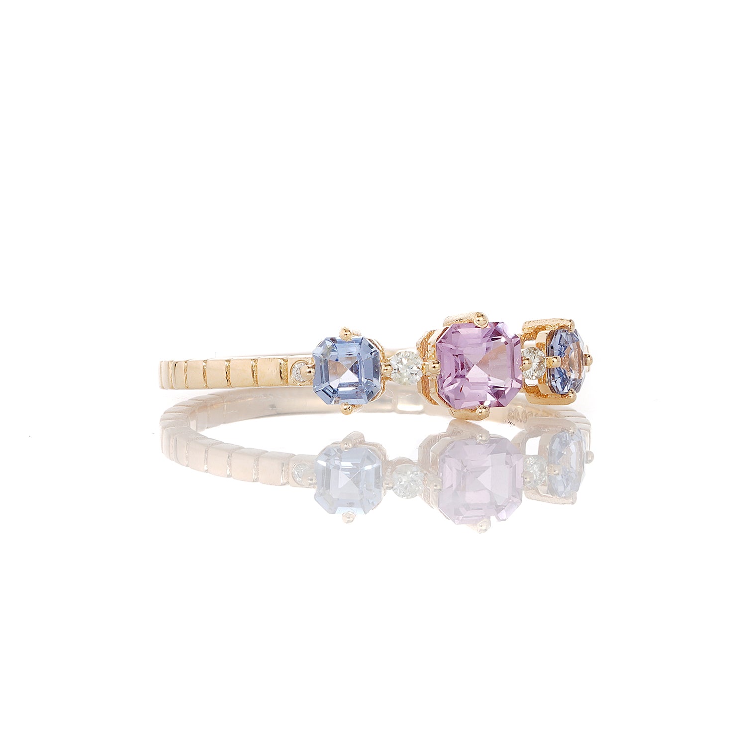 Pink & Blue Sapphire Trinity Stack Ring