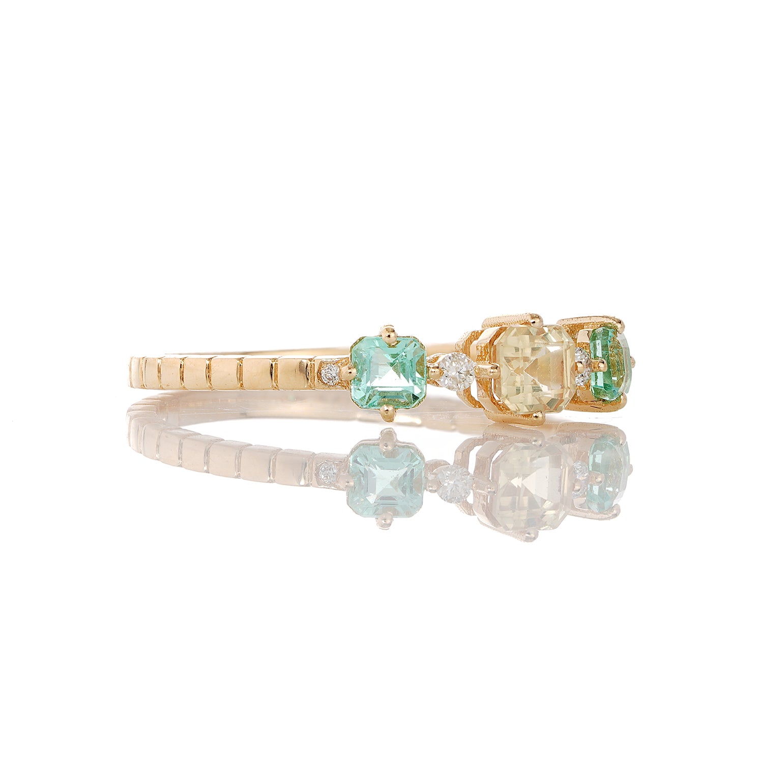 Yellow Sapphire, Emerald Trinity Stack Ring