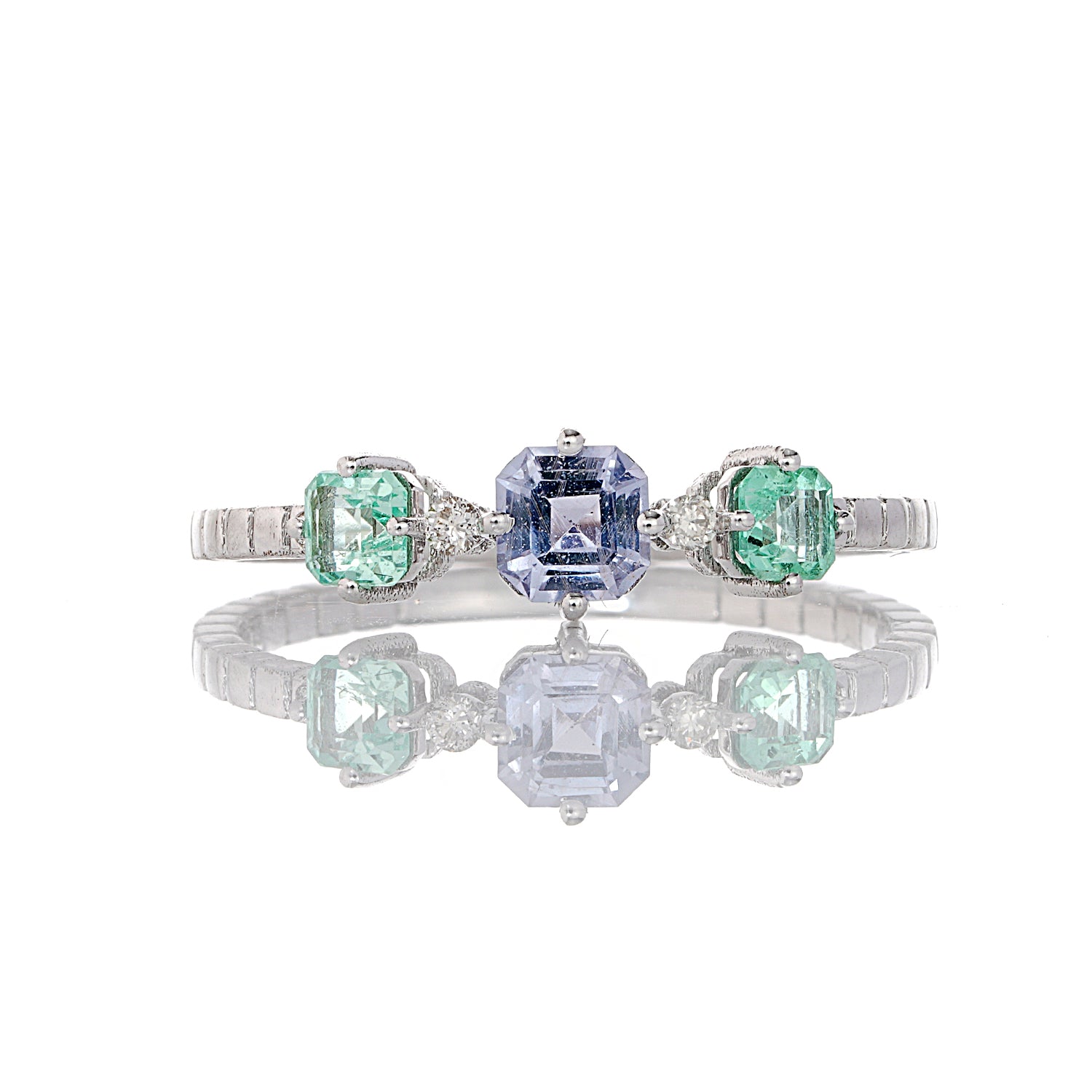 Blue Sapphire, Emerald Trinity Stack Ring