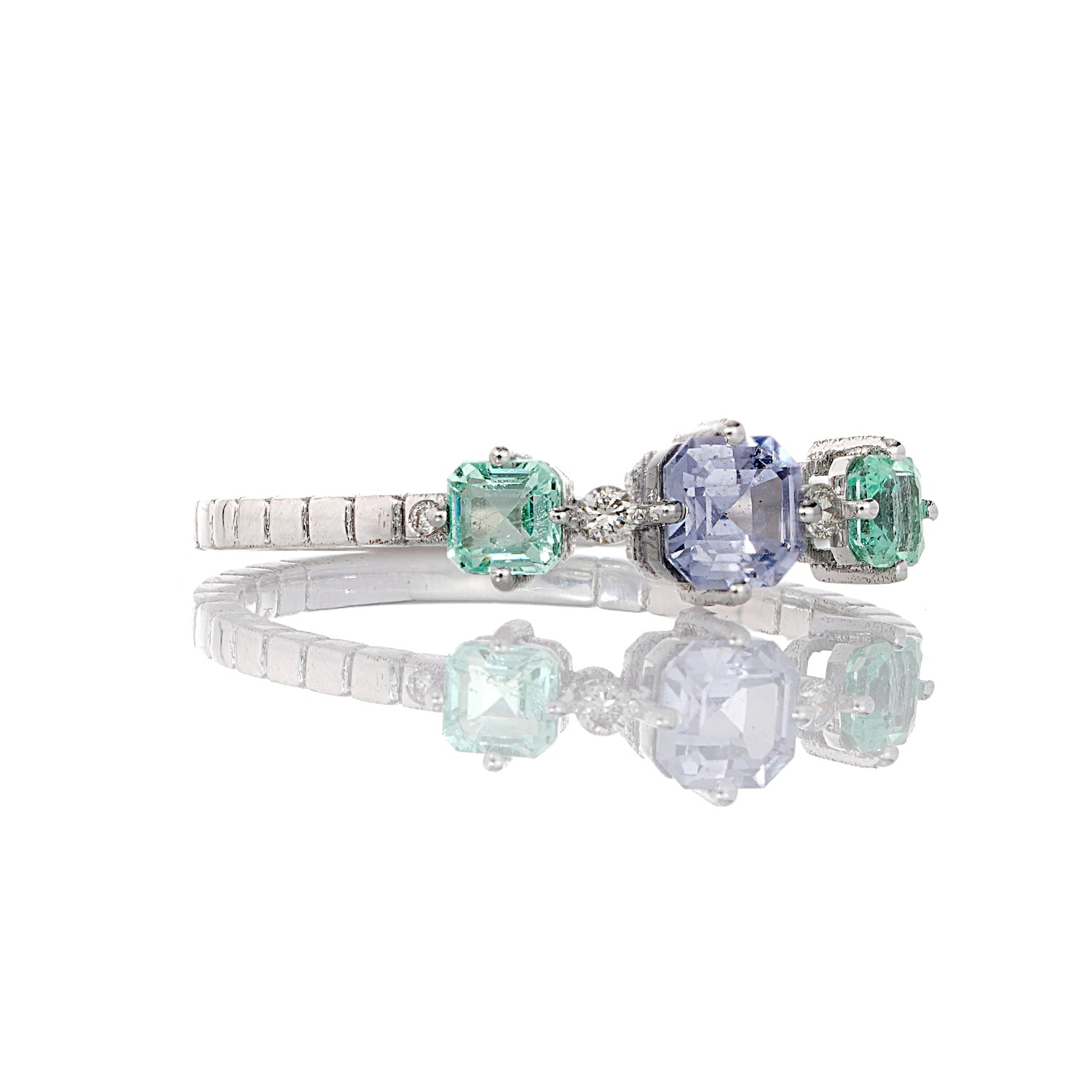 Blue Sapphire, Emerald Trinity Stack Ring