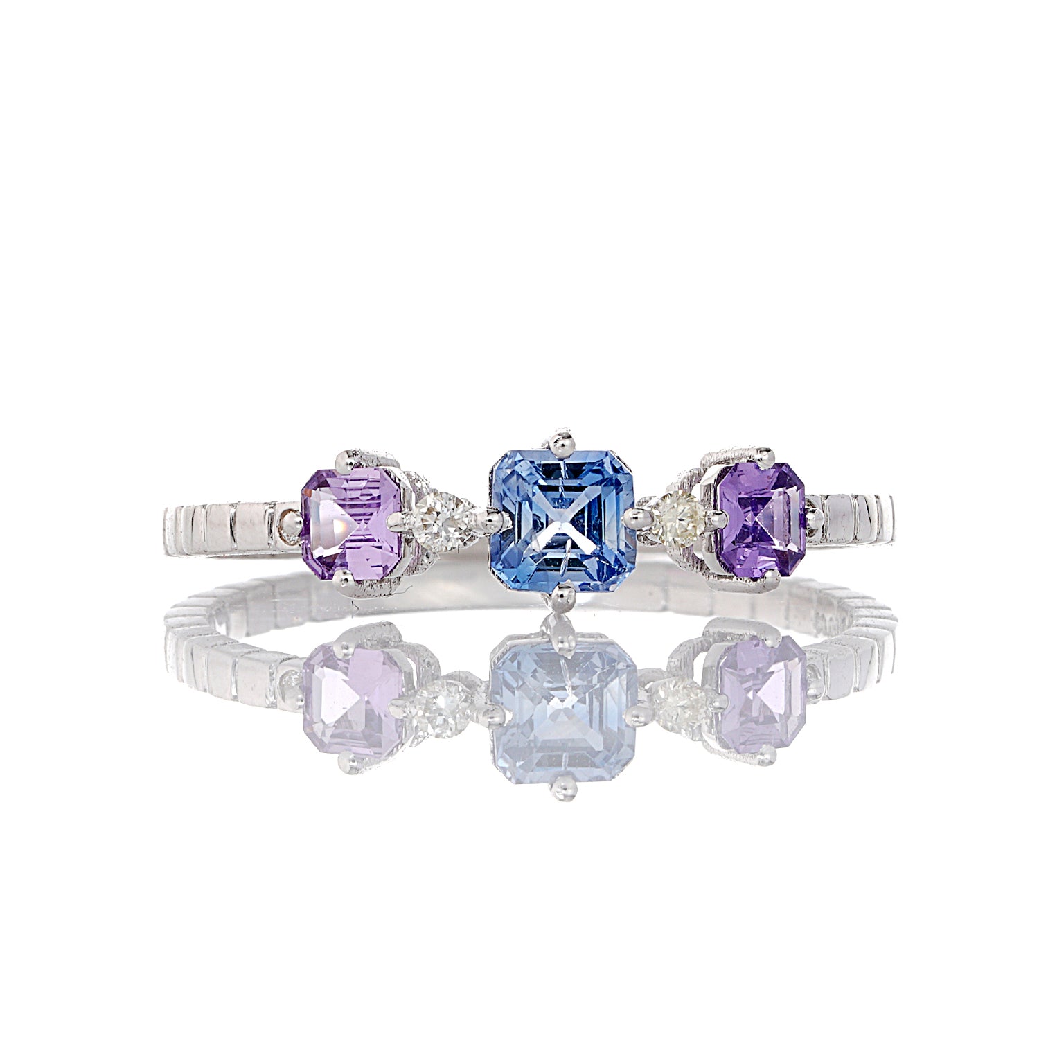 Blue & Purple Sapphire Trinity Stack Ring