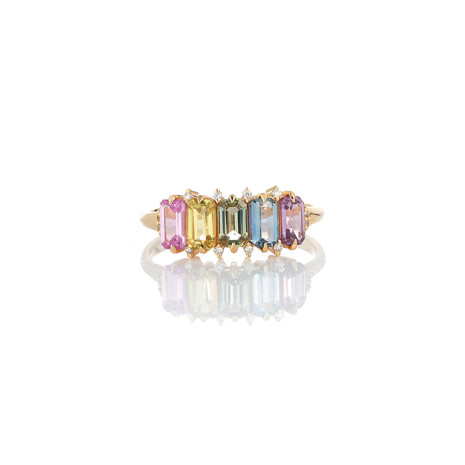 Rainbow Sapphire Half Eternity Ring