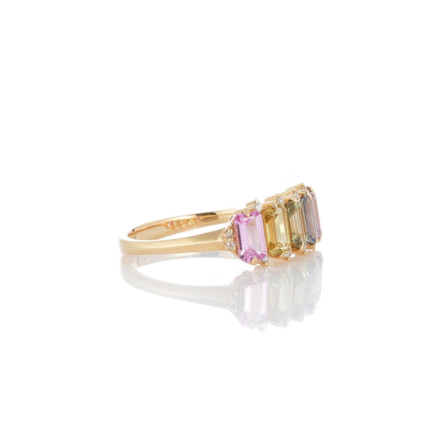 Rainbow Sapphire Half Eternity Ring