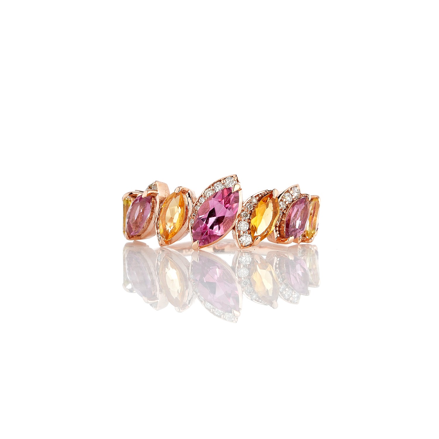 Orange Pink Tourmaline Half Band Ring