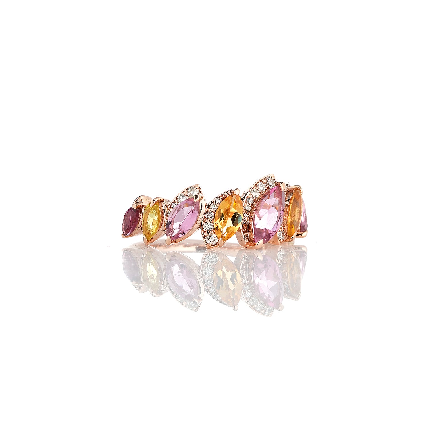 Orange Pink Tourmaline Half Band Ring