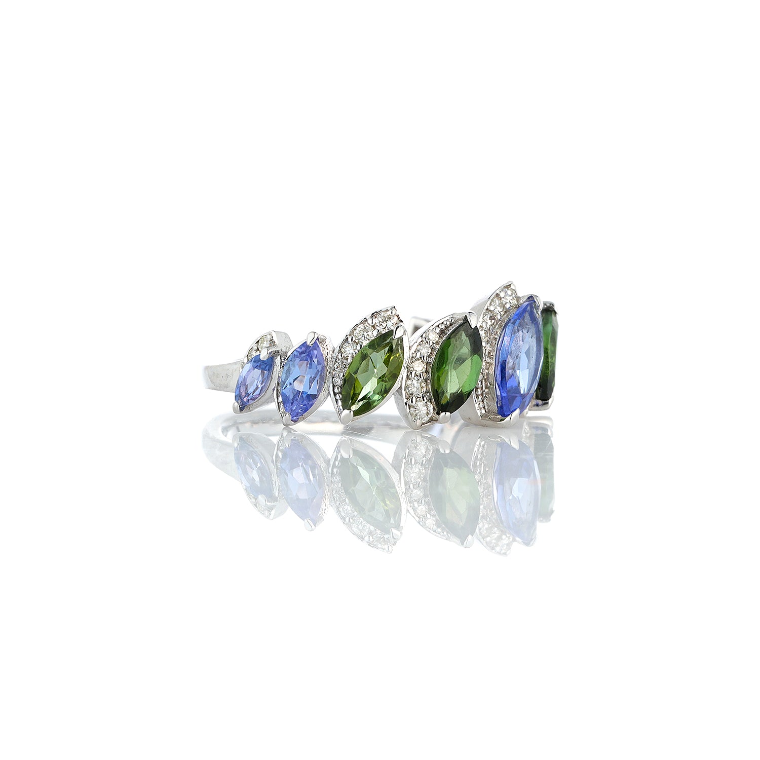 Tourmaline, Tanzanite Half Band Ring