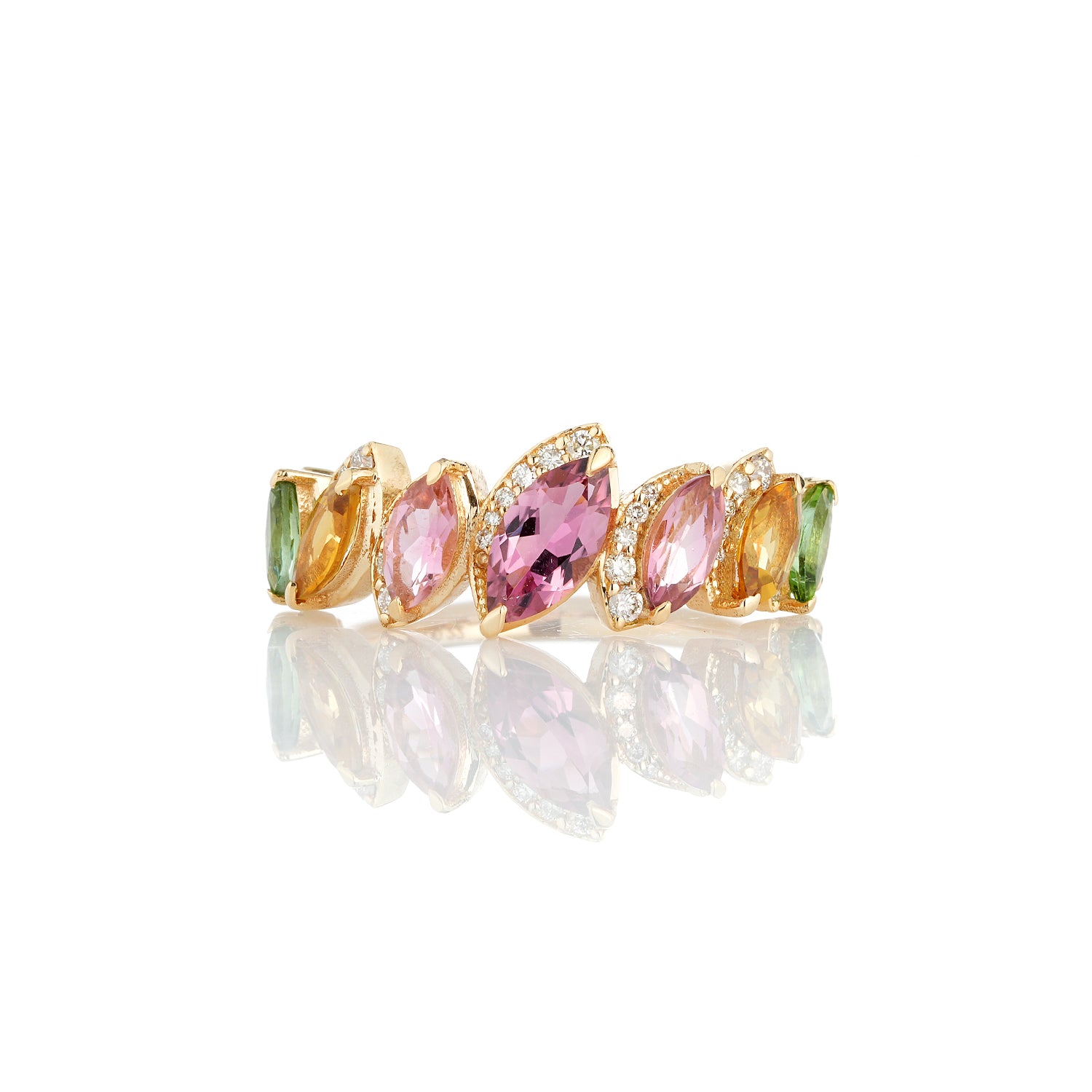 Rainbow Tourmaline Half Band Ring
