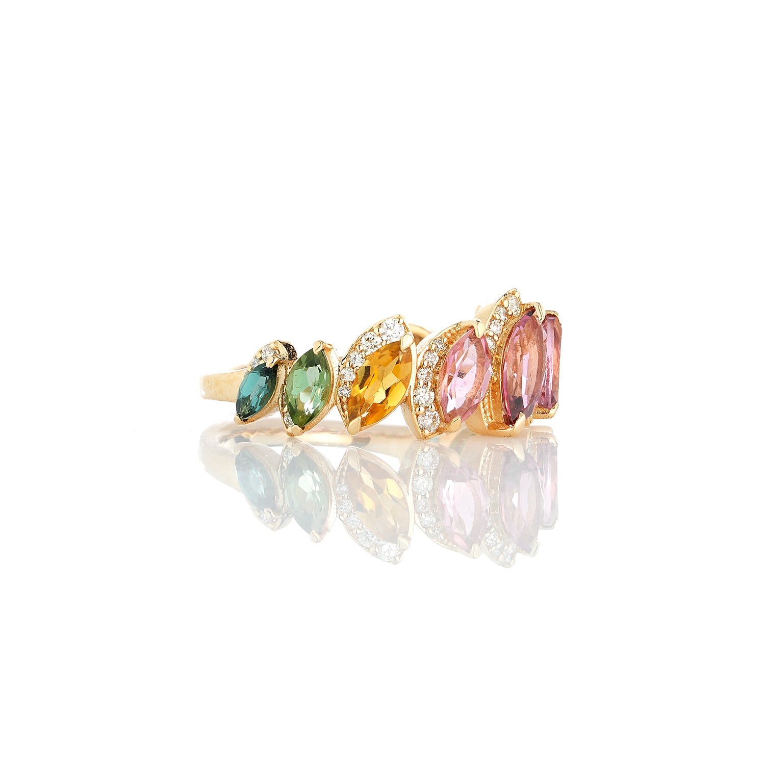Rainbow Tourmaline Half Band Ring