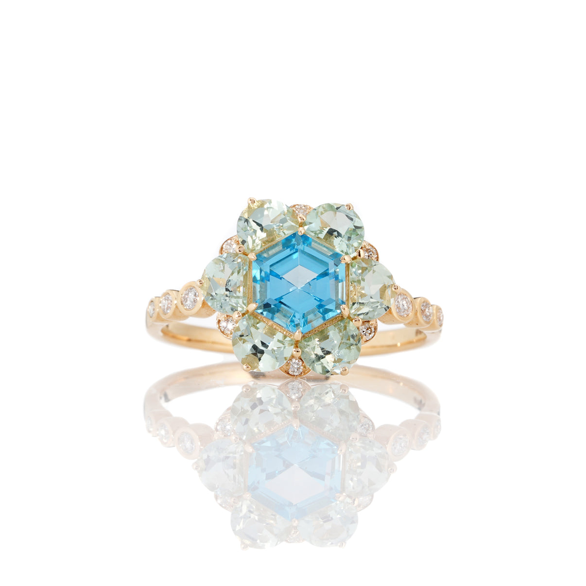 Swiss Blue Topaz, Green Tourmaline Bauble Ring