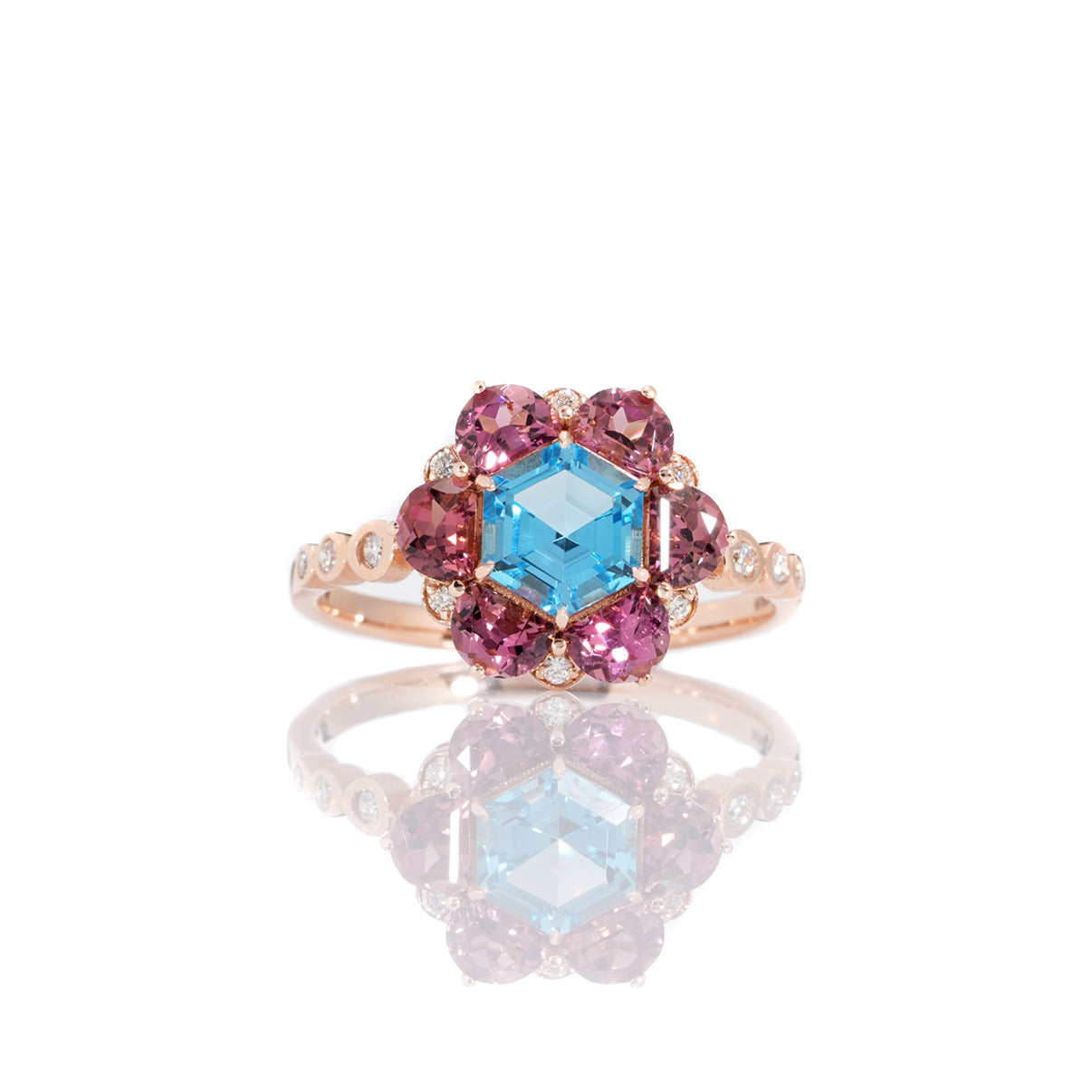 Swiss Blue Topaz, Pink Tourmaline Bauble Ring