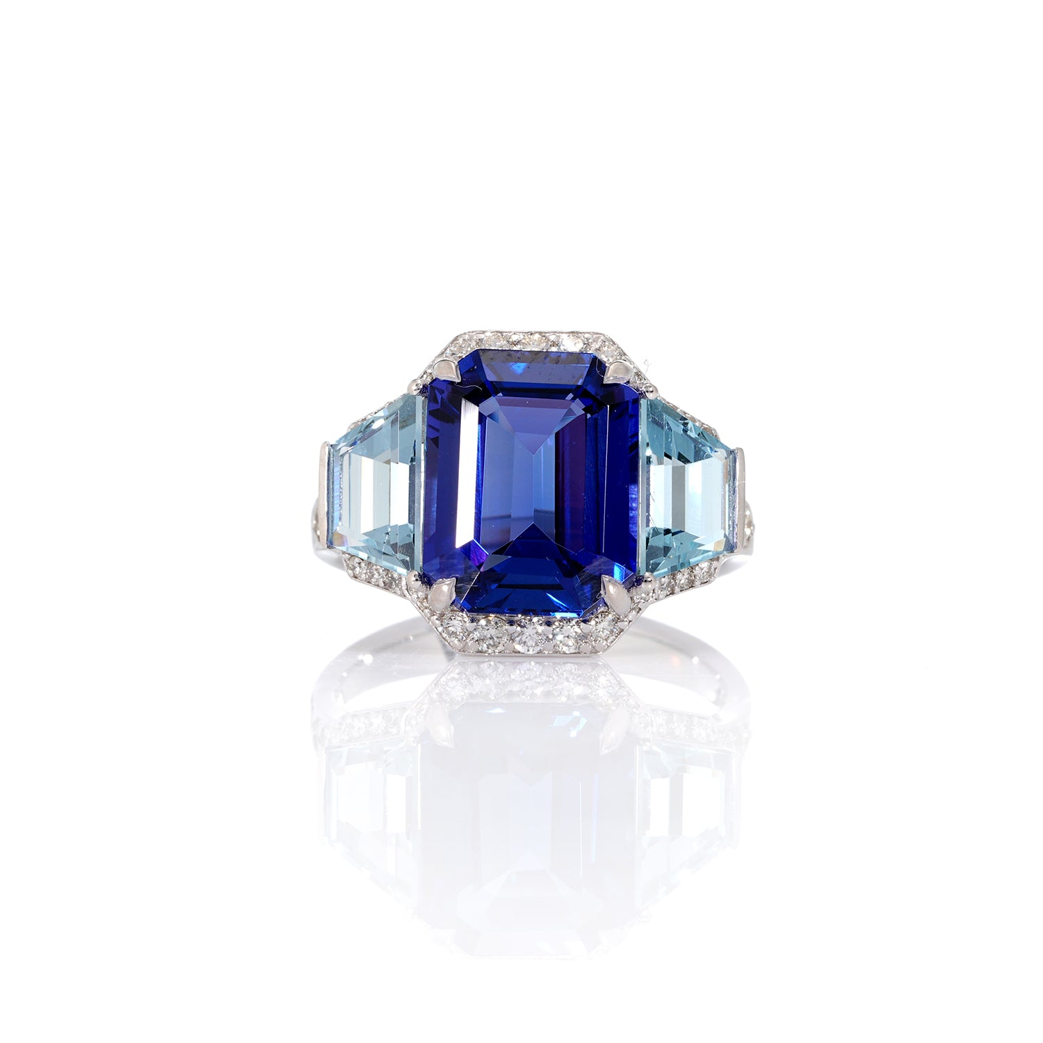 Tanzanite, Aquamarine Deco Ring